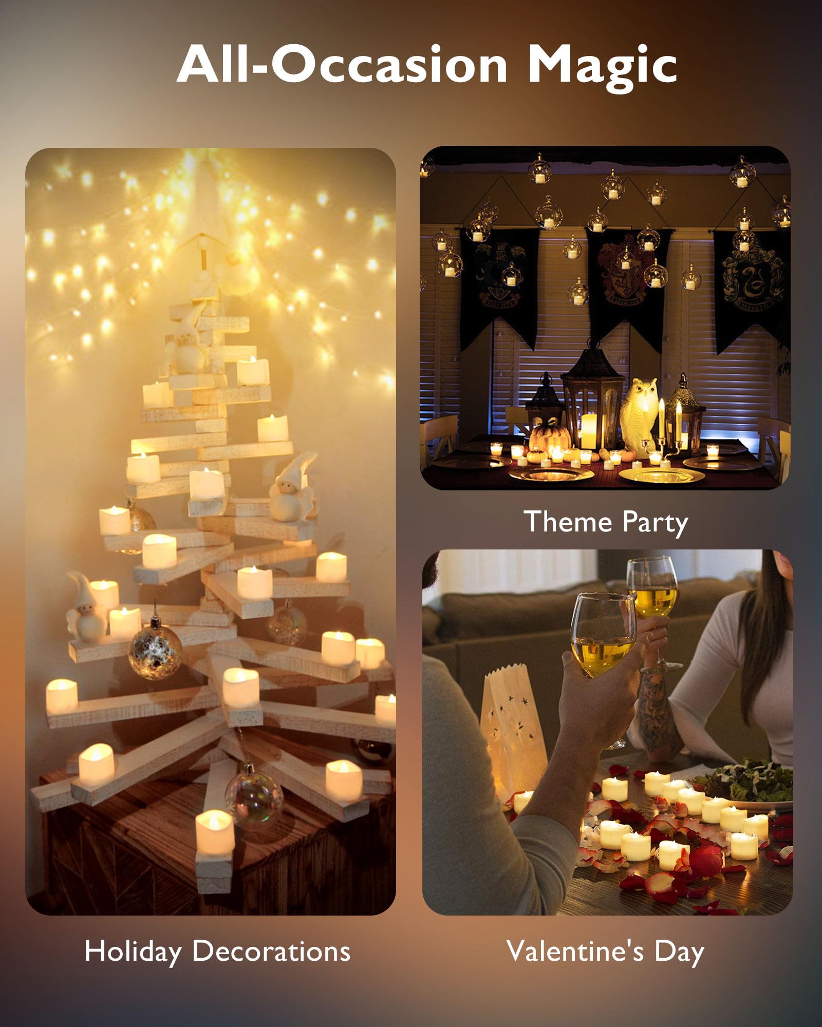 Homemory 48-Pack Novelty Flickering Flameless Tea Lights Candles, 200+Hours Battery Operated, Fake Electric LED Votive Candles, Small Wedding Candles for Table Centerpieces,Proposal,Anniversary