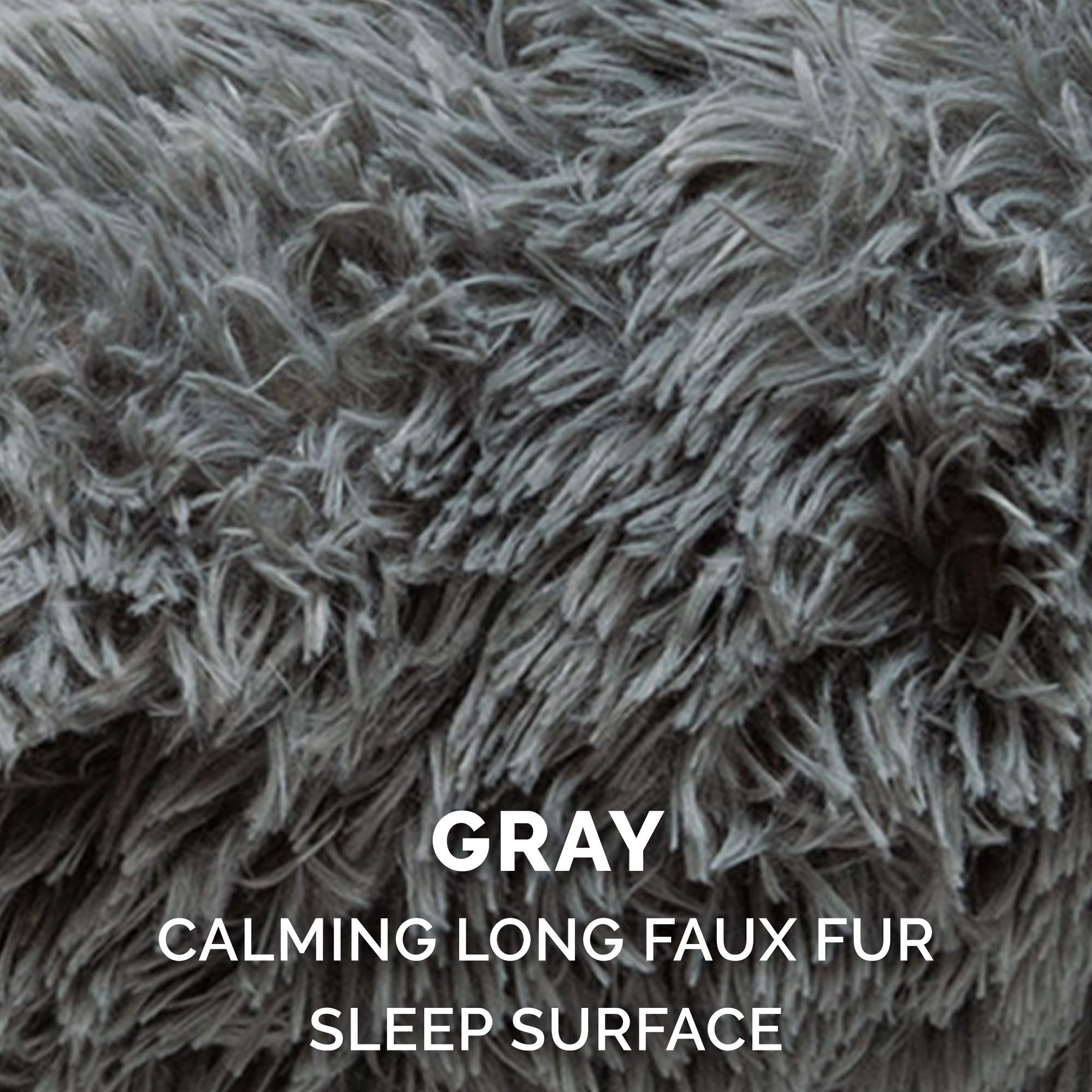 Furhaven 45" Round Calming Donut Dog Bed for Large Dogs, Refillable w/ Removable Washable Cover, For Dogs Up to 90 lbs - Shaggy Plush Long Faux Fur Donut Bed - Gray, Jumbo/XL