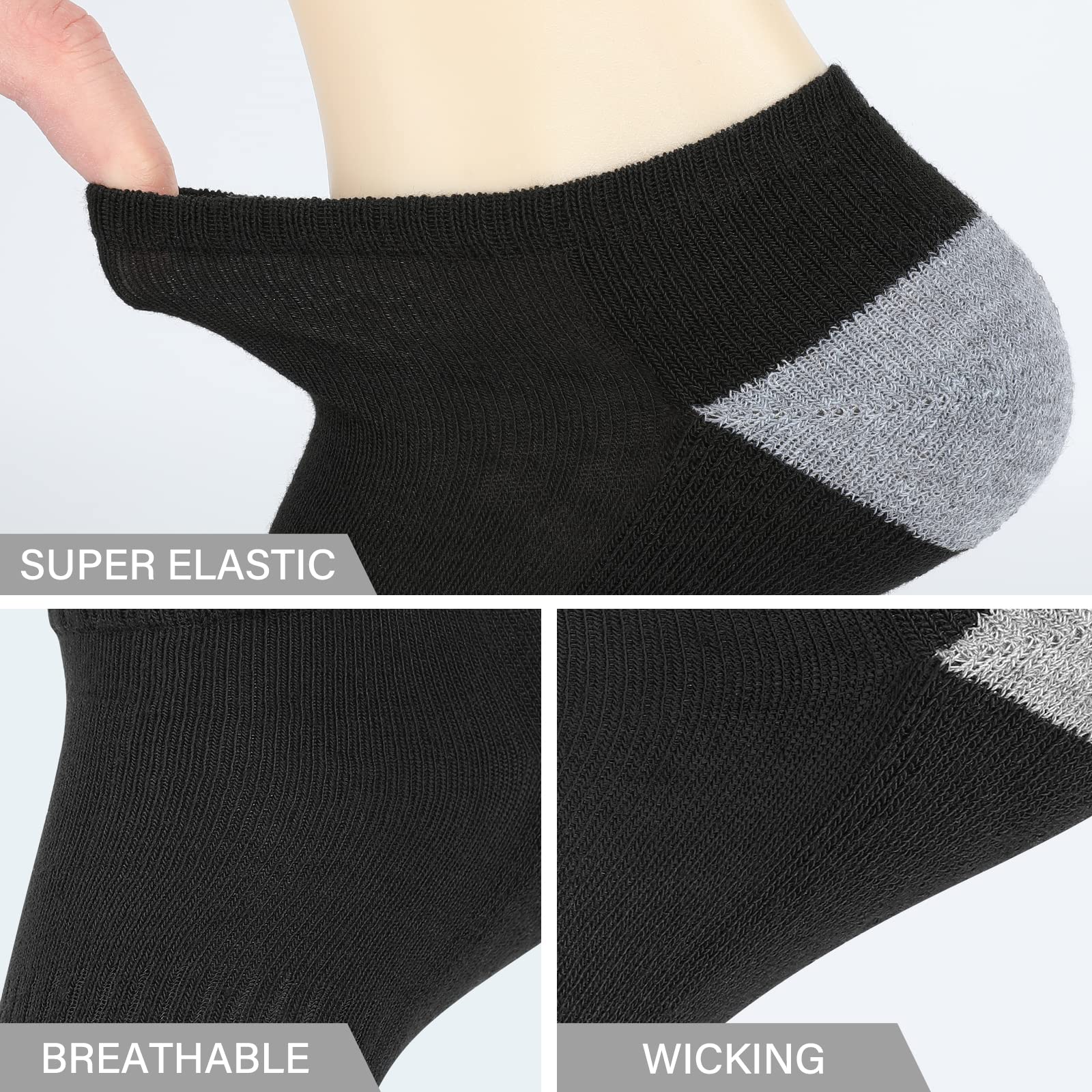 eallco 8 Pairs Mens Ankle Socks Low Cut Socks for Men Short Socks Size 10-13 Black