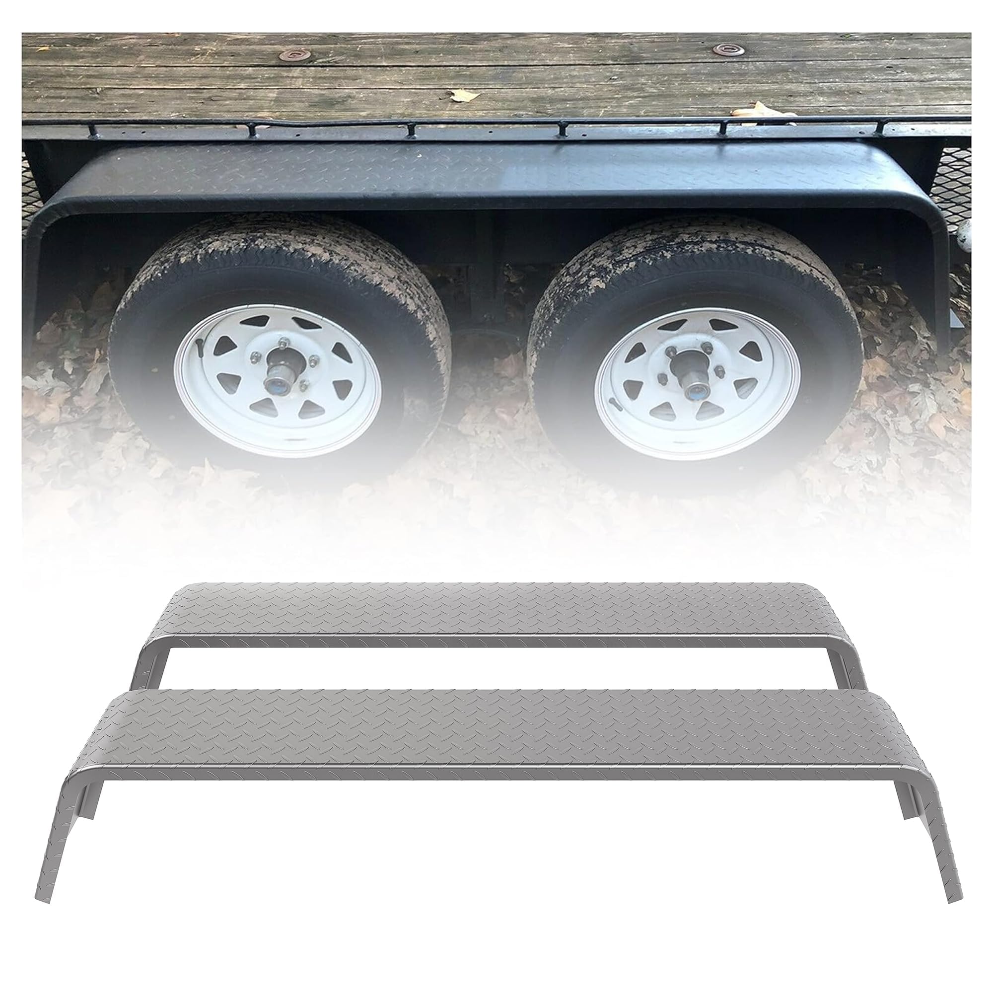 ECOTRIC Steel 14 Gauge Diamond Tread Plate Tandem Axle Trailer Fenders 72-7/8"x10-1/4"x13" (Fit 13"-15" Tires) Landscape Trailer Cargo Trailer Car Hauler Trailer Utility Trailer - 2 Pcs