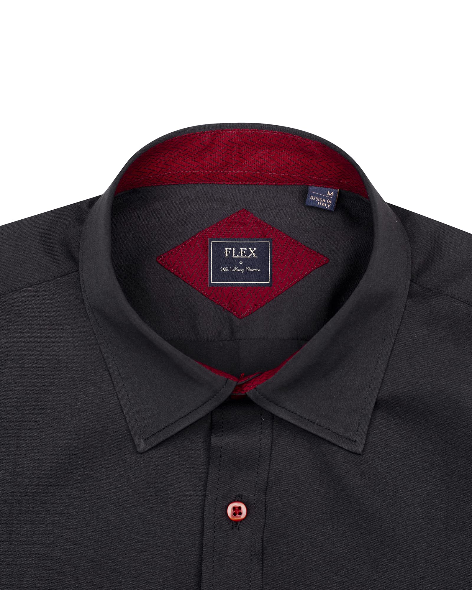 Alimens & Gentle Men's Button Down Shirts Long Sleeve Wrinkle-Resistant Regular Fit Dress Shirt, Color: Flex-Black&Red-Pocket, Size: Medium