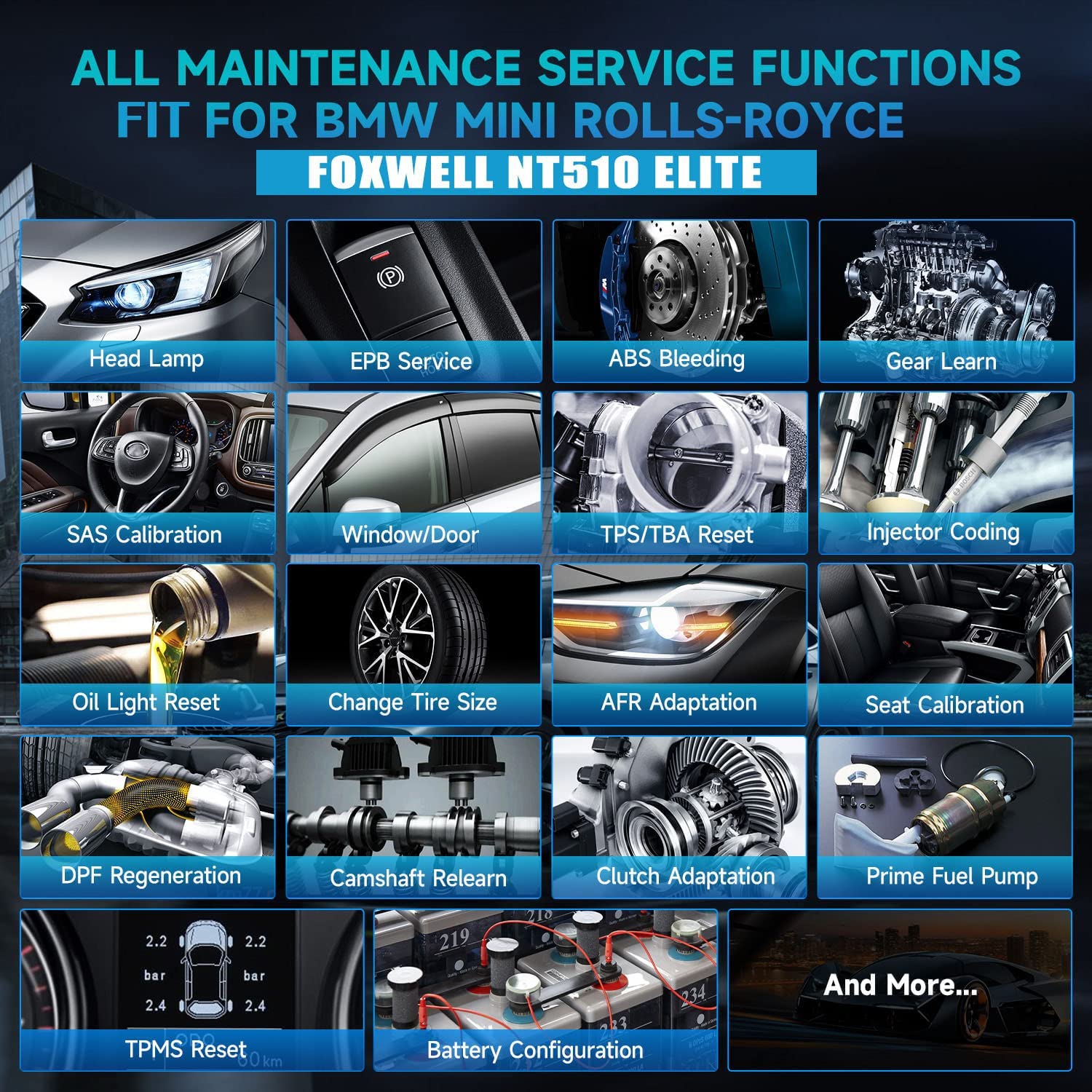 FOXWELL NT510 Elite Scan Tool fit for BMW Scanner Full Diagnostic Tool OBD2 Scanner, All System Bi-Directional Control Code Reader with All Reset Services, Battery Registration Tool fit for BMW Mini