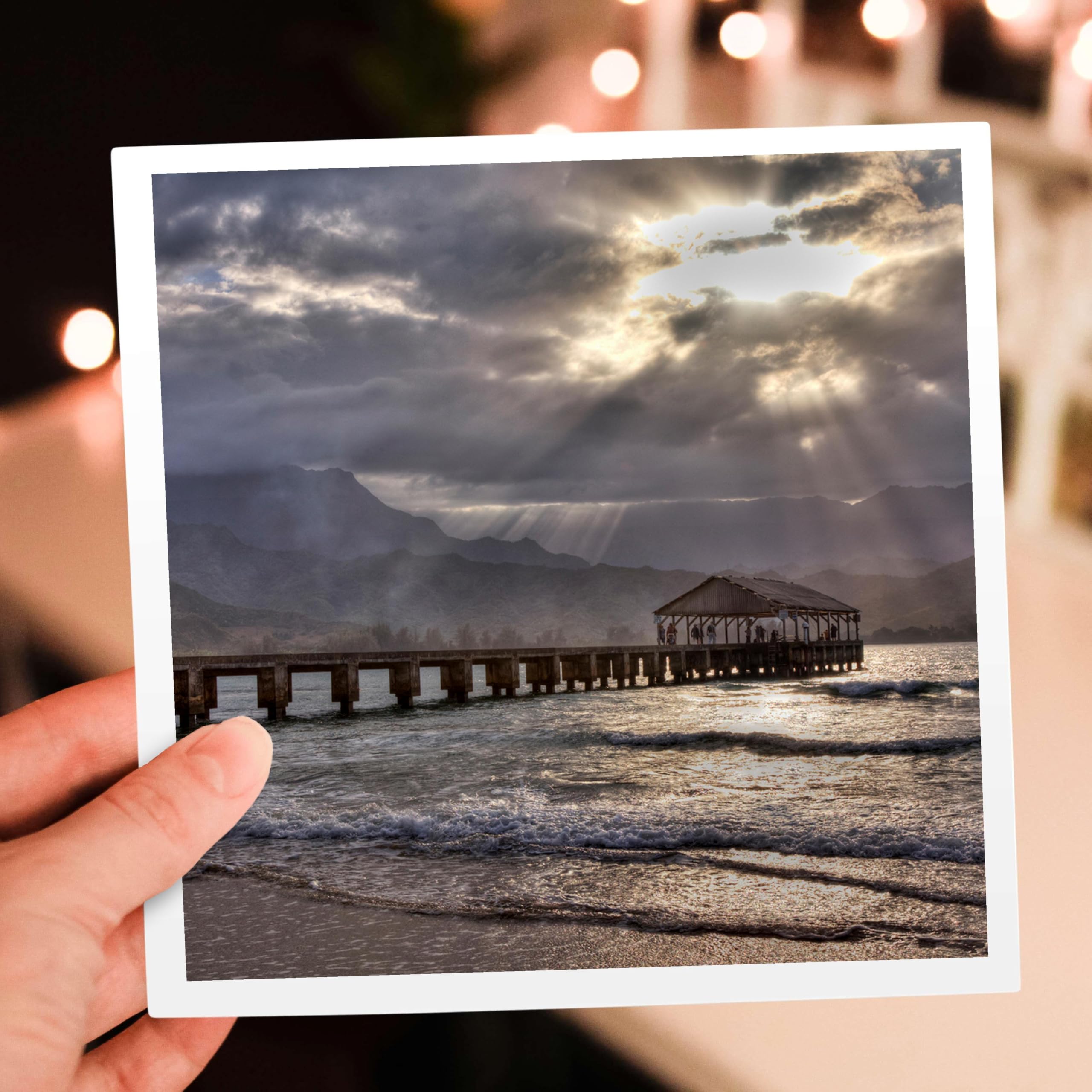 3dRose Greeting Card - Hawaii, Kauai, Hanalei, Hanalei Pier at Sunset - Kauai