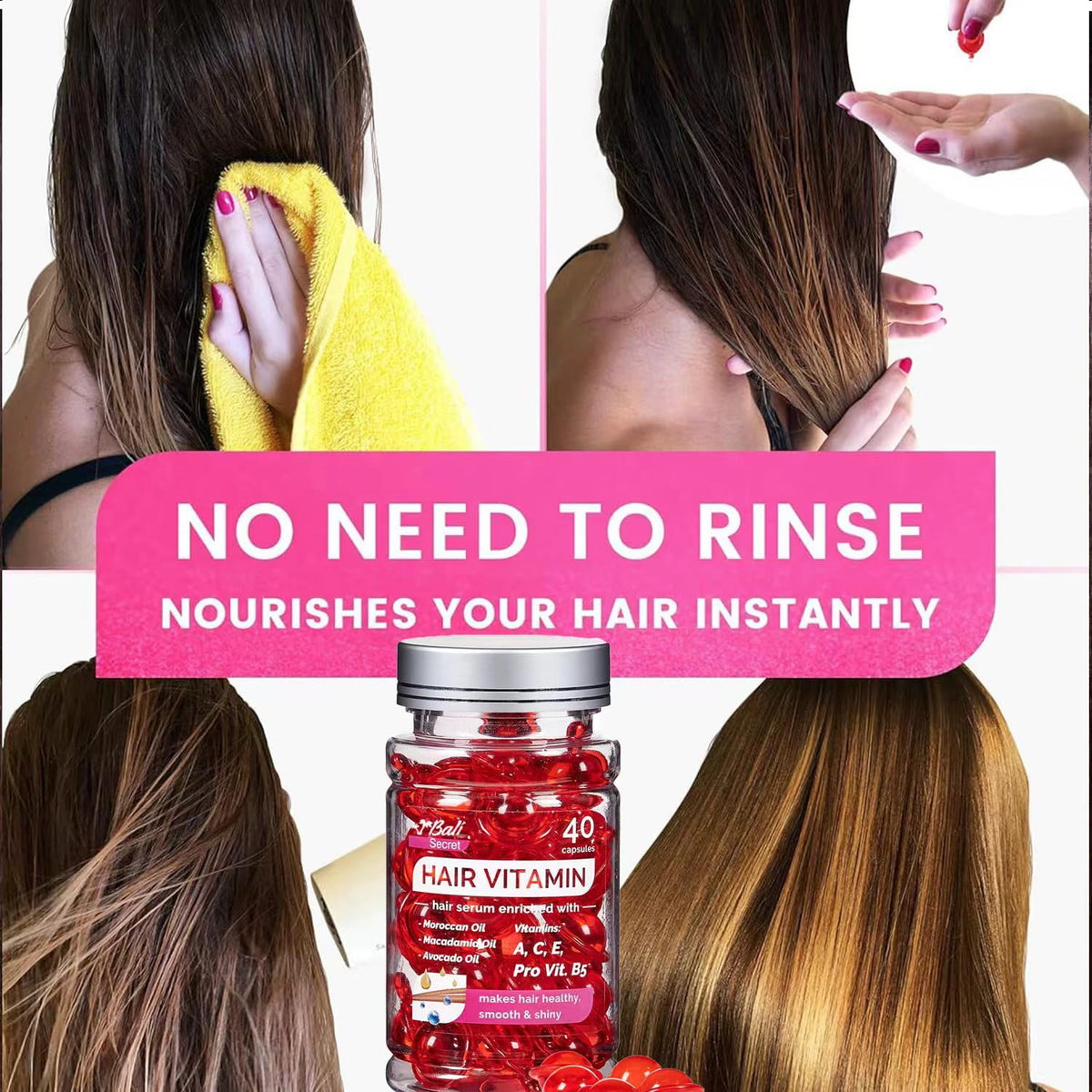 HUSSELL Bali Secret Hair Treatment Serum - no Rinse with Argan Macadamia & Avocado Oils - Vitamins A, E, Pro B5 - Conditioner for Women & Men