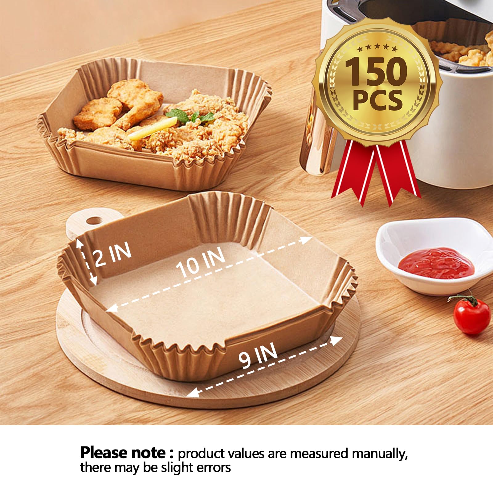10 Inch Air Fryer Paper Liners, 150Pcs Air Fryer Liner Disposable, Oil-Proof & High-Temperature Resistant Parchment Baking Paper for Air Fryer, Microwave and Oven(Bottom Is 9 Inch)