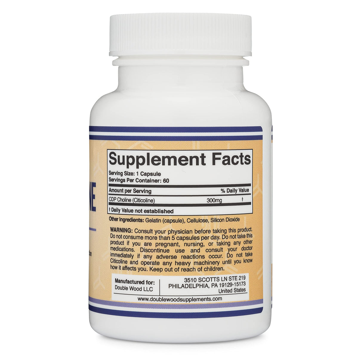 CDP Choline (Citicoline) Supplement, Pharmaceutical Grade, Third Party Tested (60 Capsules 300mg)