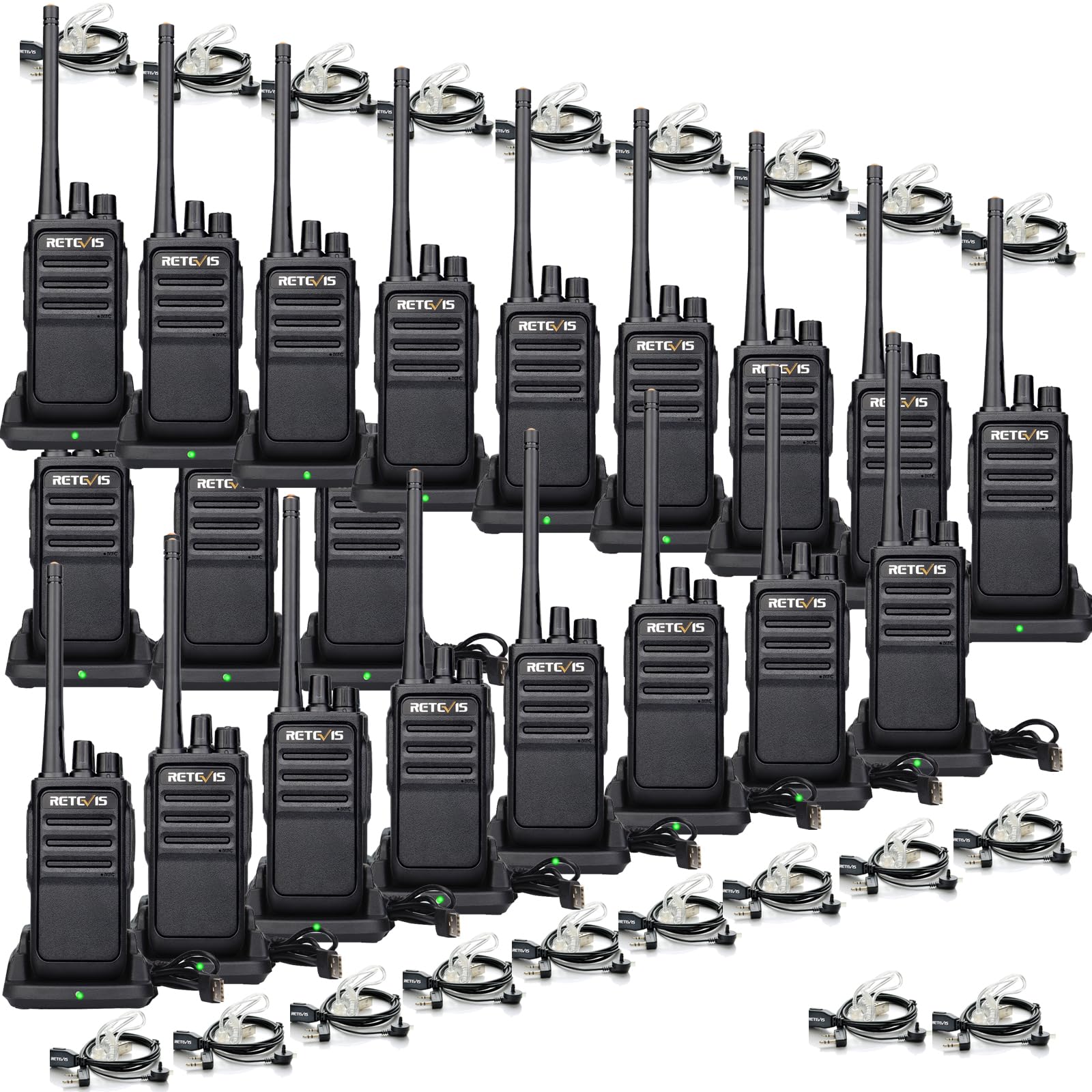 Retevis RT17 Walkie Talkies with Earpiece,Handheld 2 Way Radio Rechargeable,Portable Two Way Radio Long Range,VOX Handsfree Walkie Talkie for Adults School Business Clinic Church Construction(20 Pack)