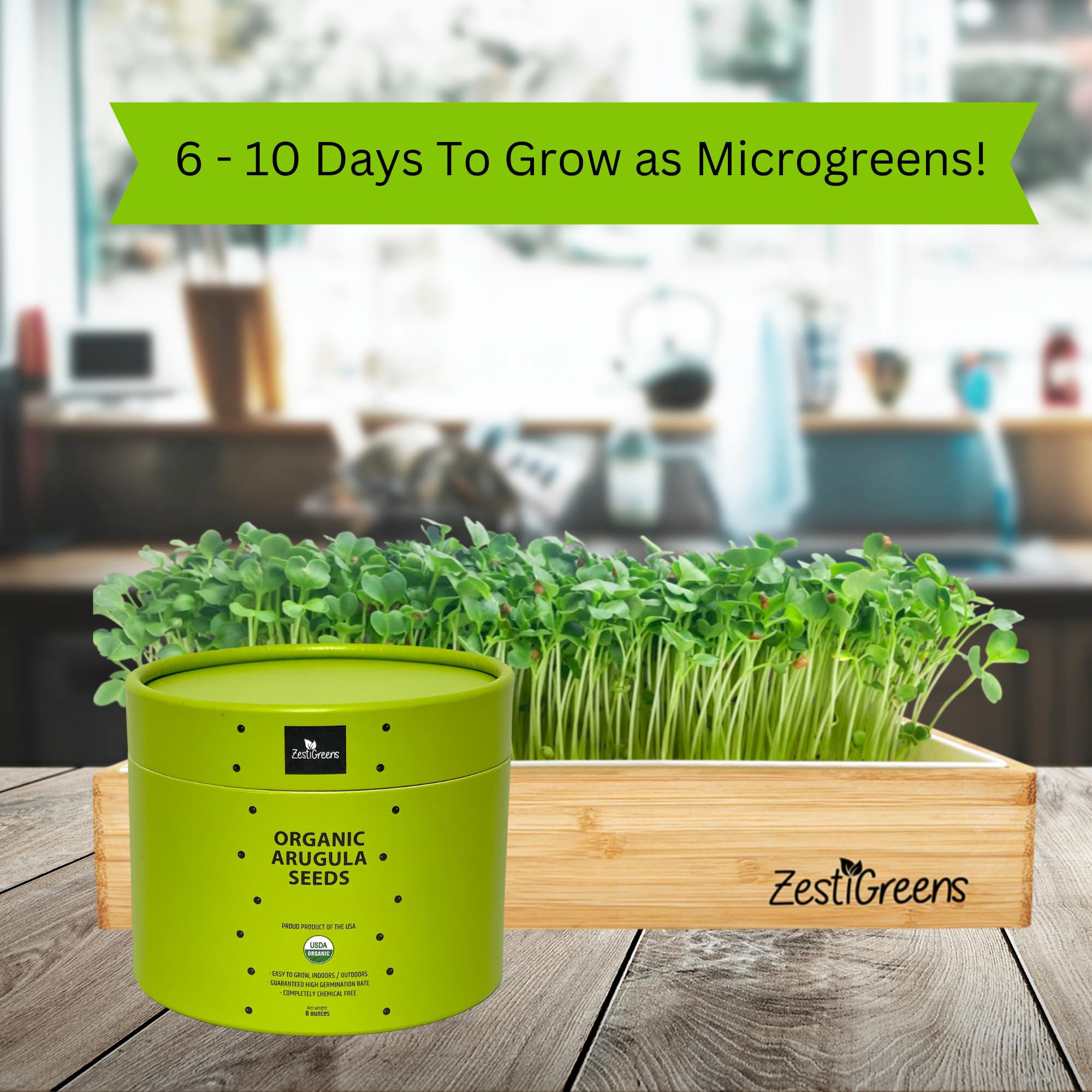 Arugula Seeds for Microgreens β 8 oz. | Non-GMO, Heirloom, Chemical-Free, USA-Grown | Fresh, Flavorful & Easy to Grow | Packaged in Food-Grade Container with Lid for Freshness & Easy Scooping