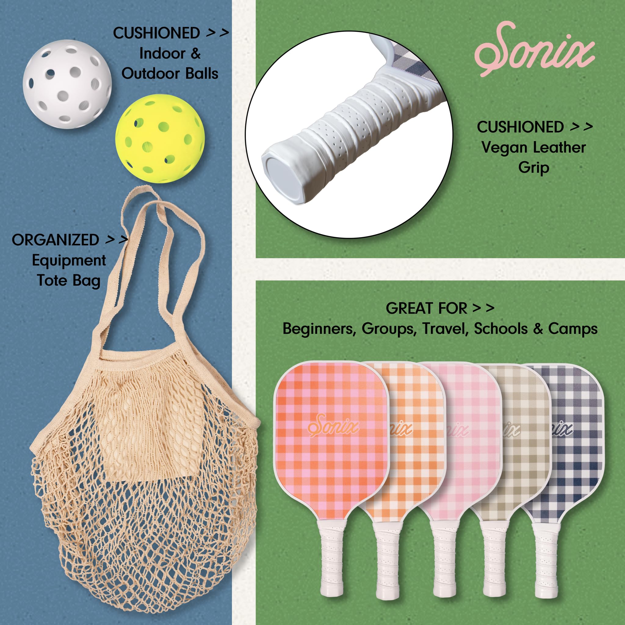 Sonix | Pickleball Paddles Set of 2 | Fiberglass Surface Pickleball Set with 2 Rackets, 4 Balls, & 1 Net Carrying Bag | Cottage Floral