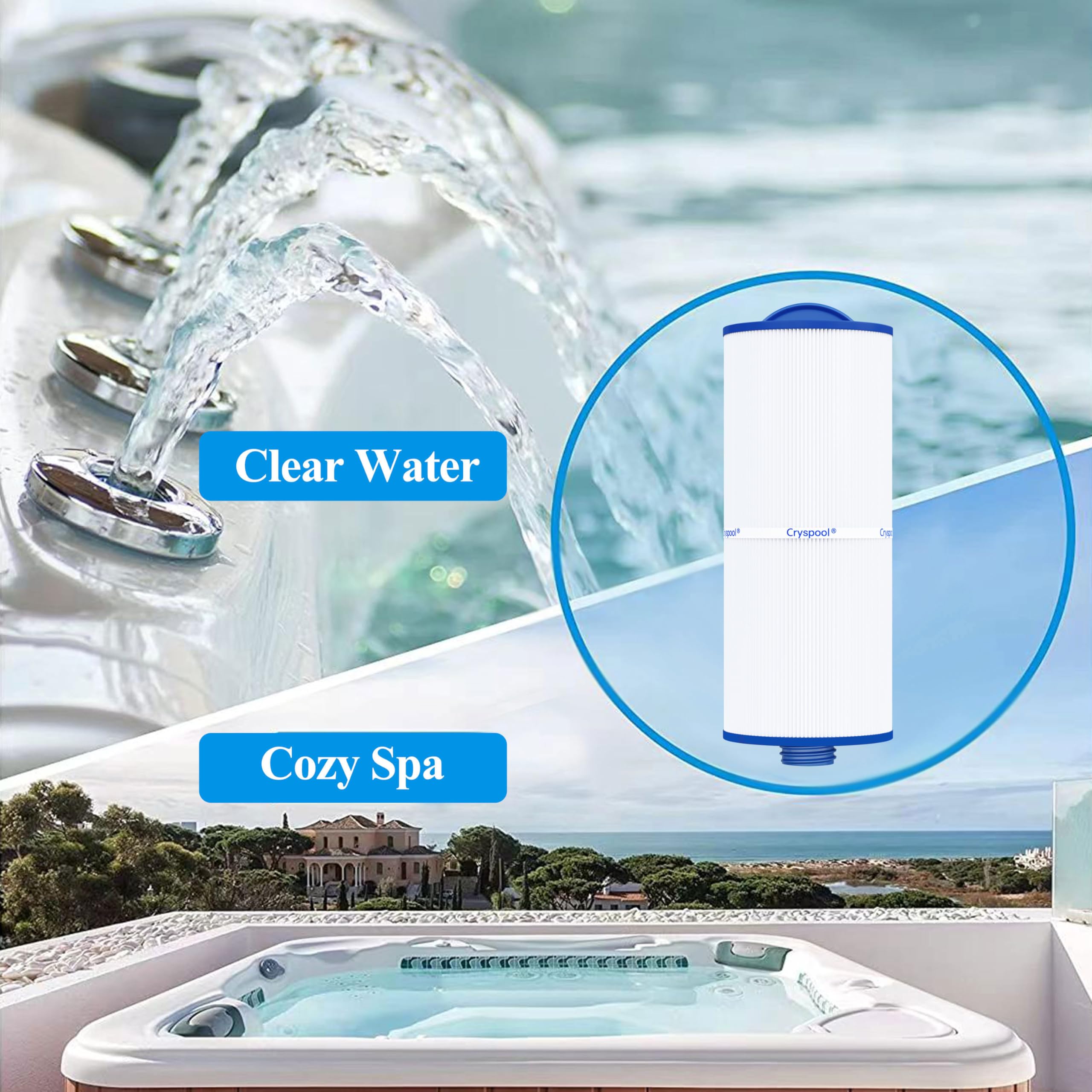 Cryspool® 06046 Filter Compatible with J-300, J400, 6CH-960, FC-2800, PJW60TL-F2S, Premium, Closed Handle(Not Removable Tops), 60 Sq. Ft Spa Filter Cartridge, 2 Pack