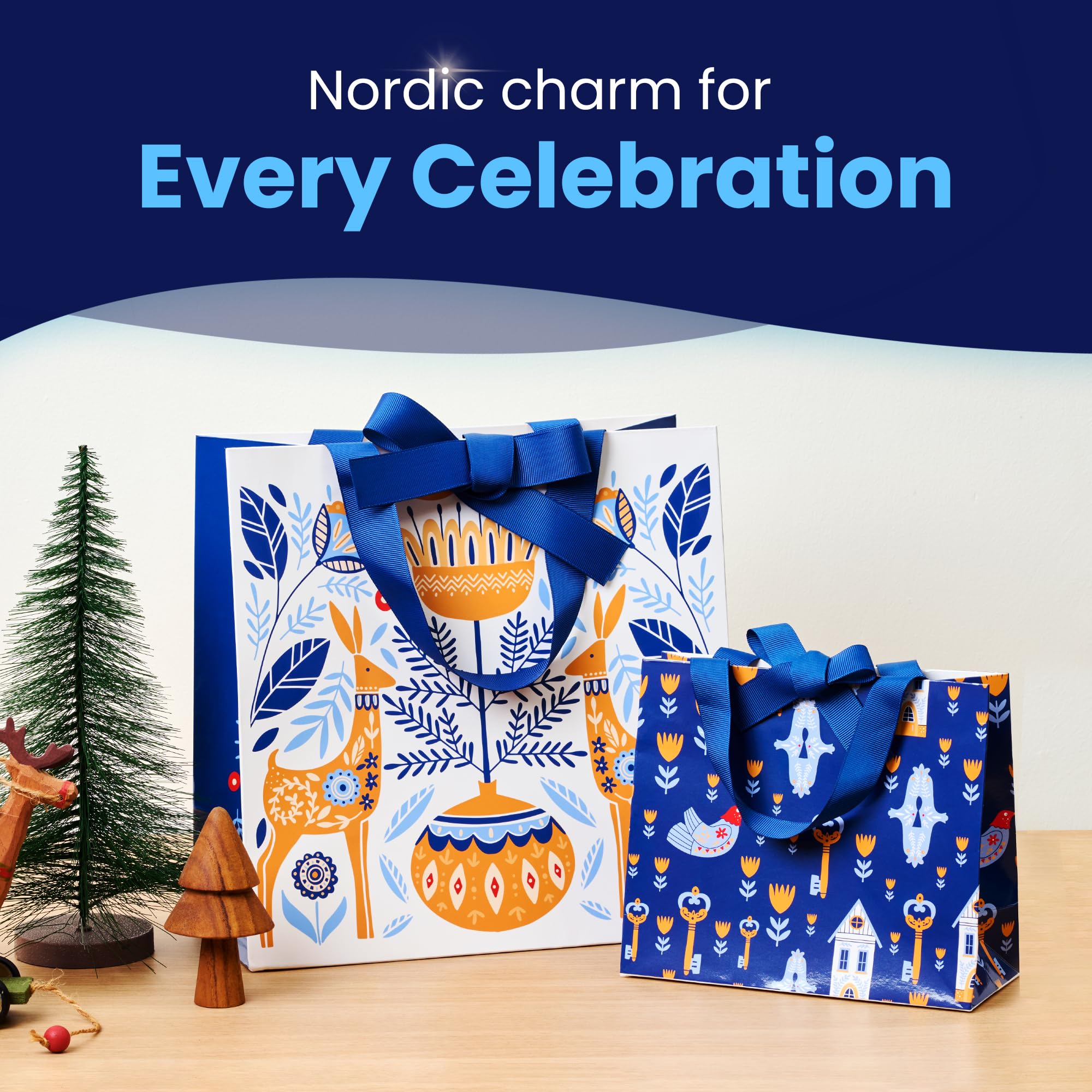 Martin & Jillian Scandinavian Gift Bags with Ribbon Handles - Multi Use Paper Goodie & Gift Bags for Weddings, Baby & Bridal Showers, Birthday Party Favors, Christmas & Holiday Presents