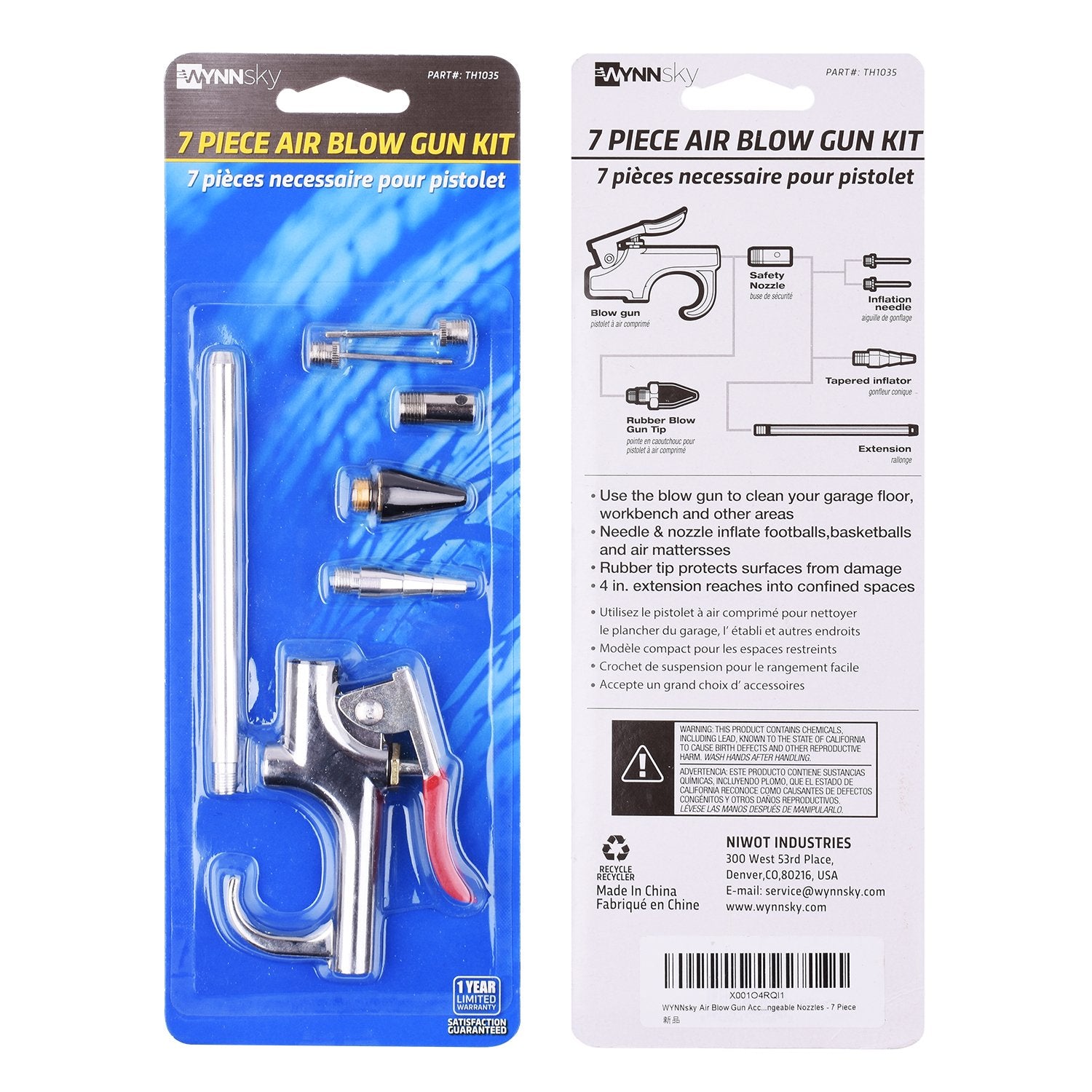 WYNNsky Air Blow Gun Accessory Kit with 5 Interchangeable Nozzles - 7 Pieces Air Compressor Tools Kit