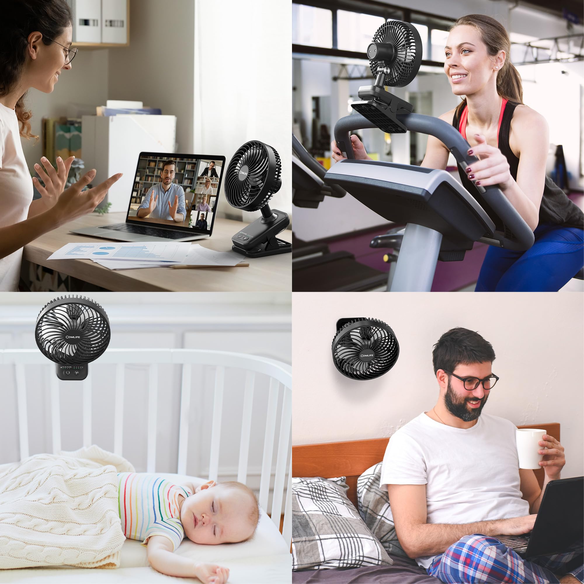7-Inch Clip On Fan,10000mAh Rechargeable Battery Operated Desk Fan,Auto Oscillation Stroller Fan,Max 40Hrs Cooling,4 Speeds Table Fan with Sturdy Clamp for Golf Cart Office Treadmill Travel Outdoor