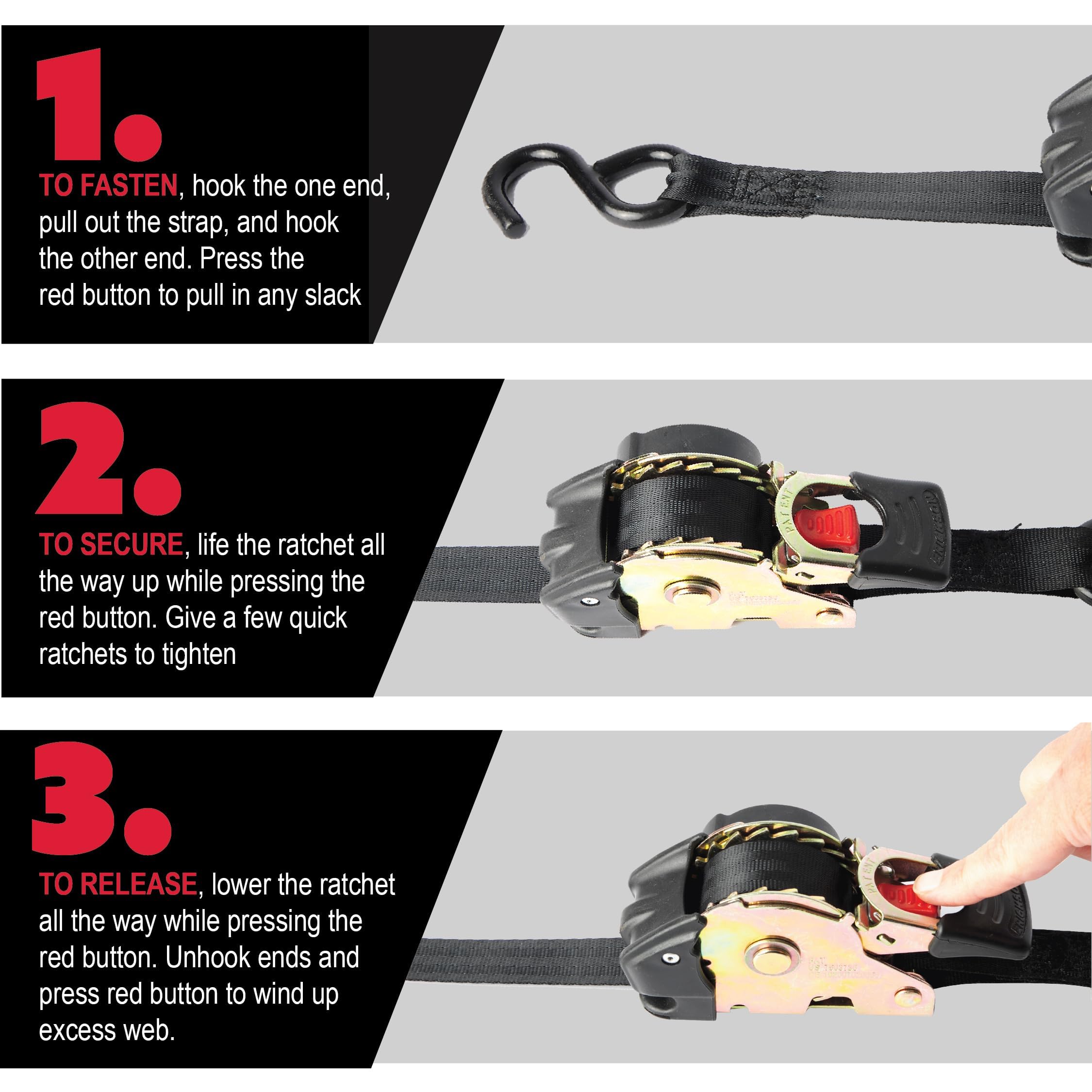 Erickson 34416 Pro Series Black 2" x 10' Retractable Ratcheting Tie-Down Strap