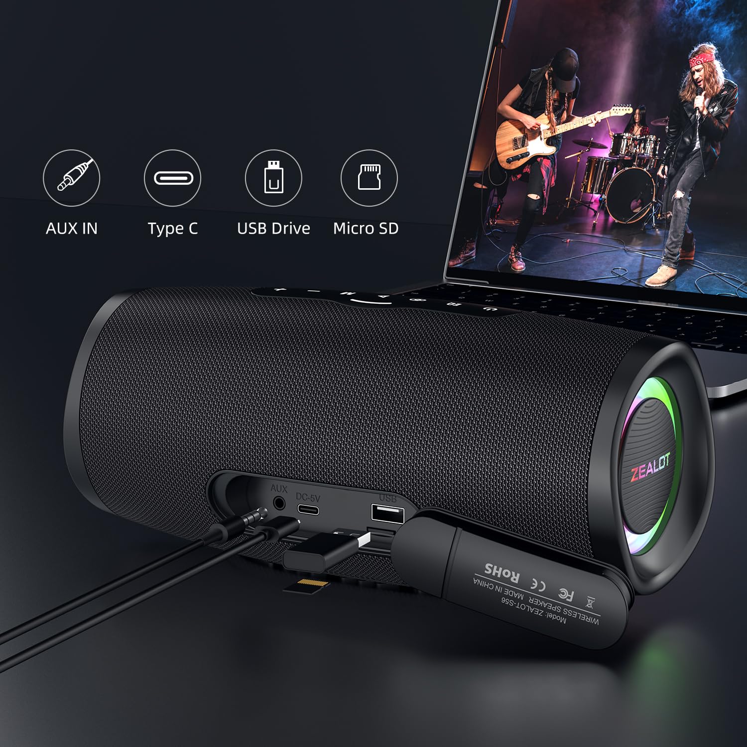 ZEALOT Bluetooth Speaker, Bluetooth Speaker,Portable Speaker with BassUp,IP67 Waterproof Speaker,20H Playtime,Stereo,EQ,Outddor Speaker for Beach,Gifts