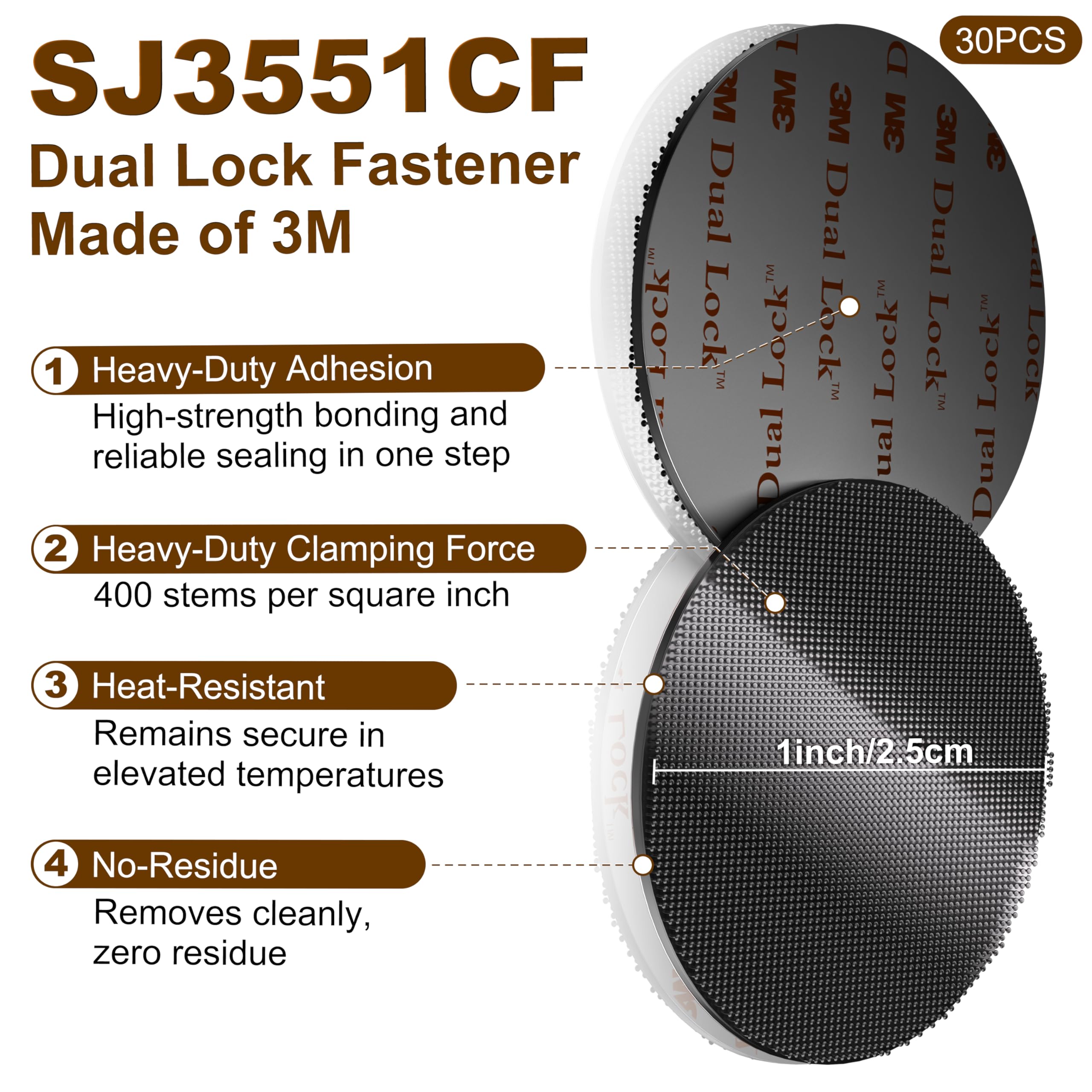 PHIXBEAR 30 PCS Dual Lock Fastener Made of 3M SJ3551CF, 1in Reclosable Interlocking Tape Heavy Duty, EZ Pass Holder Adhesive Hook Lock Sticky Back Mushroom Mounting Tape for Indoor & Outdoor