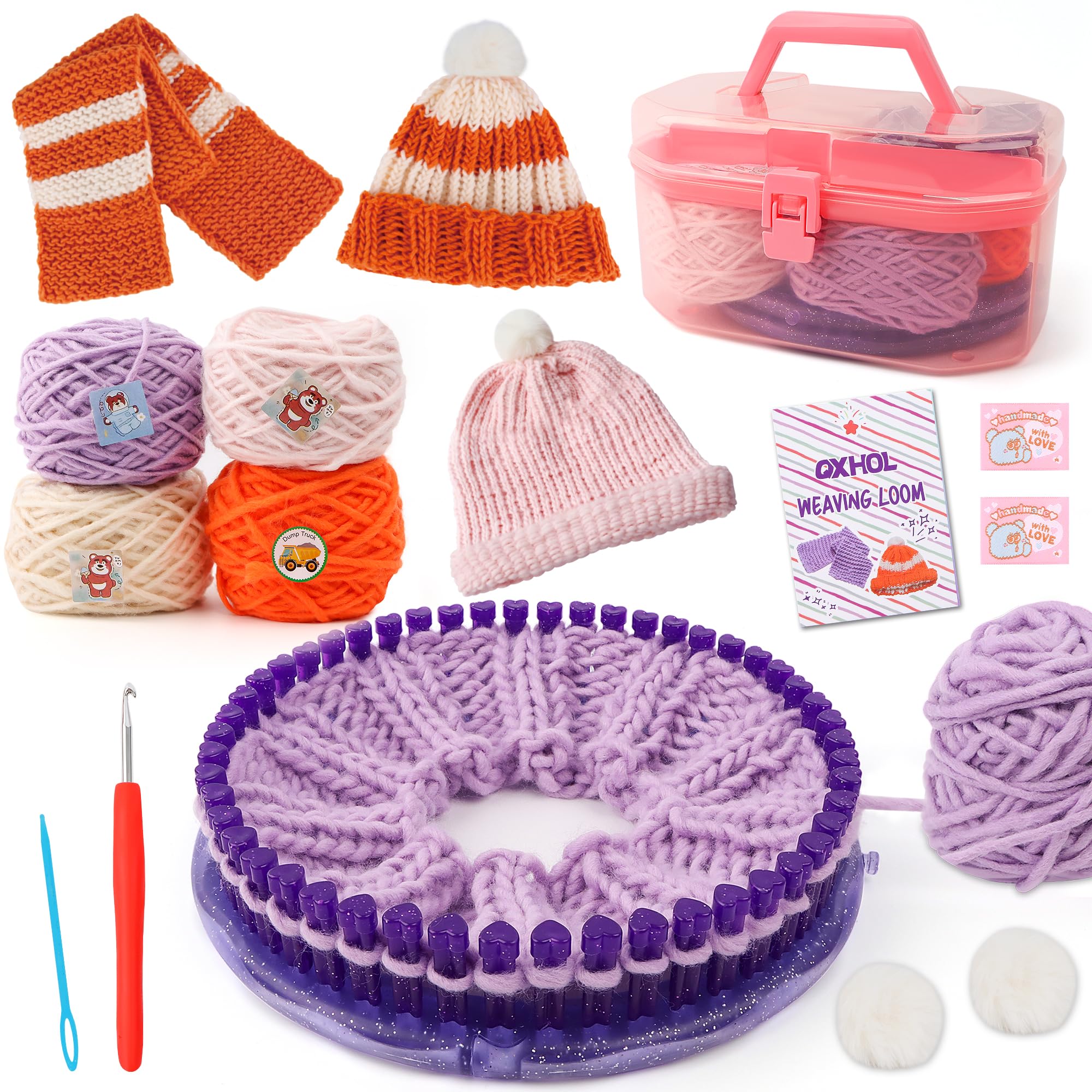 QXHOL Knit Hat Scarf Knitting Loom Kit - DIY Craft Kit for Beginners,Create Custom Hats & Scarves Ideas Christmas Birthday Gifts for Girls & Boys,Toys for Age Kids 6 7 8 9 10 11 12