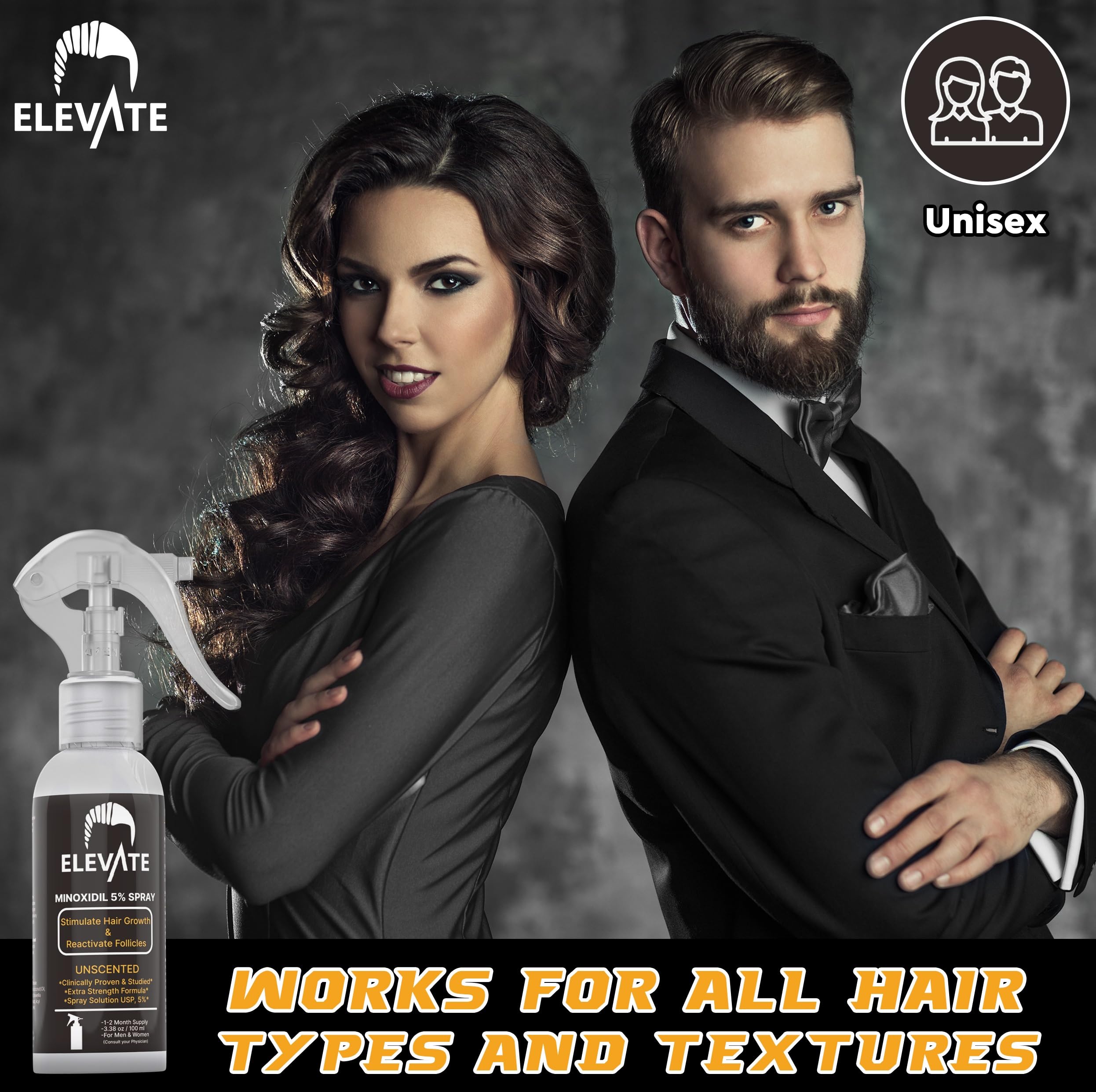 Elevate Hair Regrowth Treatment 5% Minoxidil Spray - Extra Strength Formula Professional Treatment for Hair Loss and Thinning for Regrowth - Stimulate Follicles for Men and Women 1 Month Supply