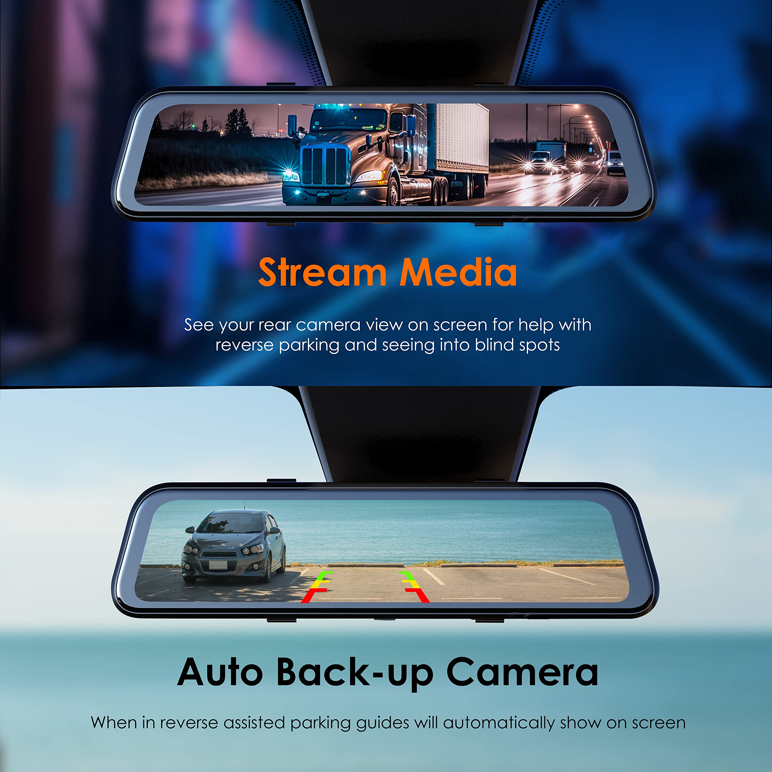 RexingUSA M2 MAX - 2-Channel Mirror Dash Cam w/ 12” IPS Touch Screen, 4K + 1080p, Wi-Fi, GPS, ADAS,Loop Recording, Backup Camera, Parking Mode, Collision Detection