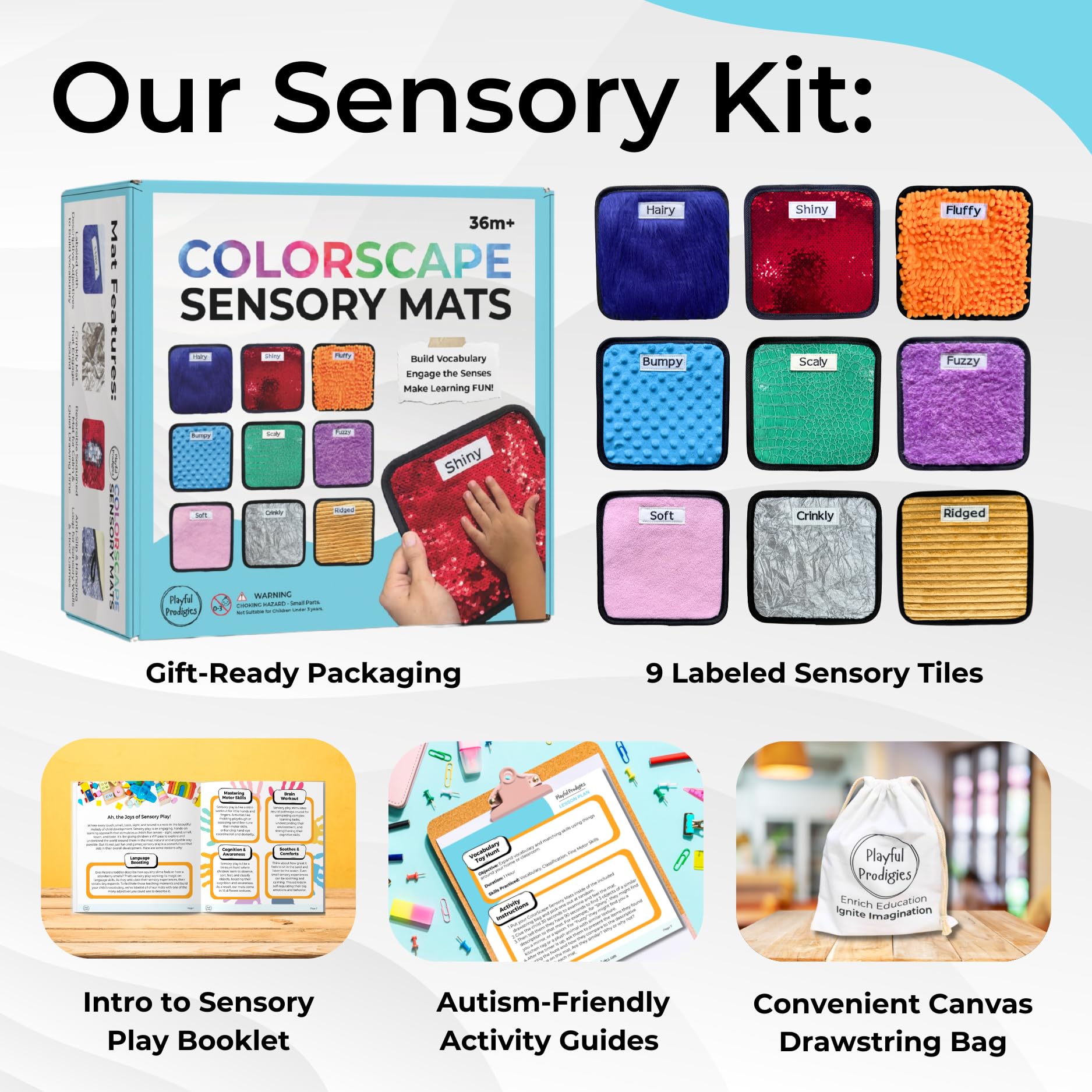 9 Labeled Sensory Mats w/Lesson Plans | Sensory Toys for Kids with Autism | Mats for Autistic Children | Occupational Therapy Toys | Sensory Wall for Autism Classroom Must Haves