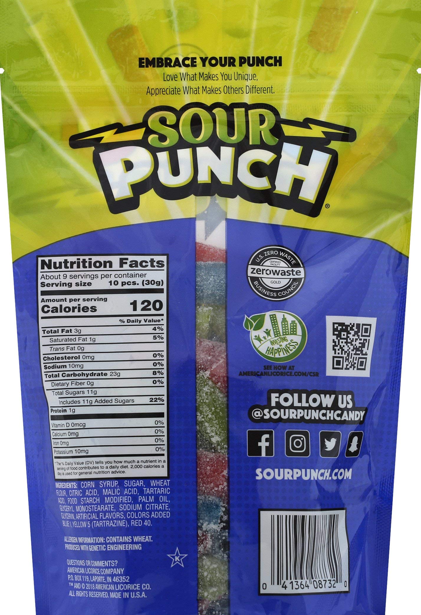 Sour Punch Bites, Blue Raspberry, Apple & Strawberry Flavors, Soft & Chewy Candy, 9oz Bag (12 Pack)