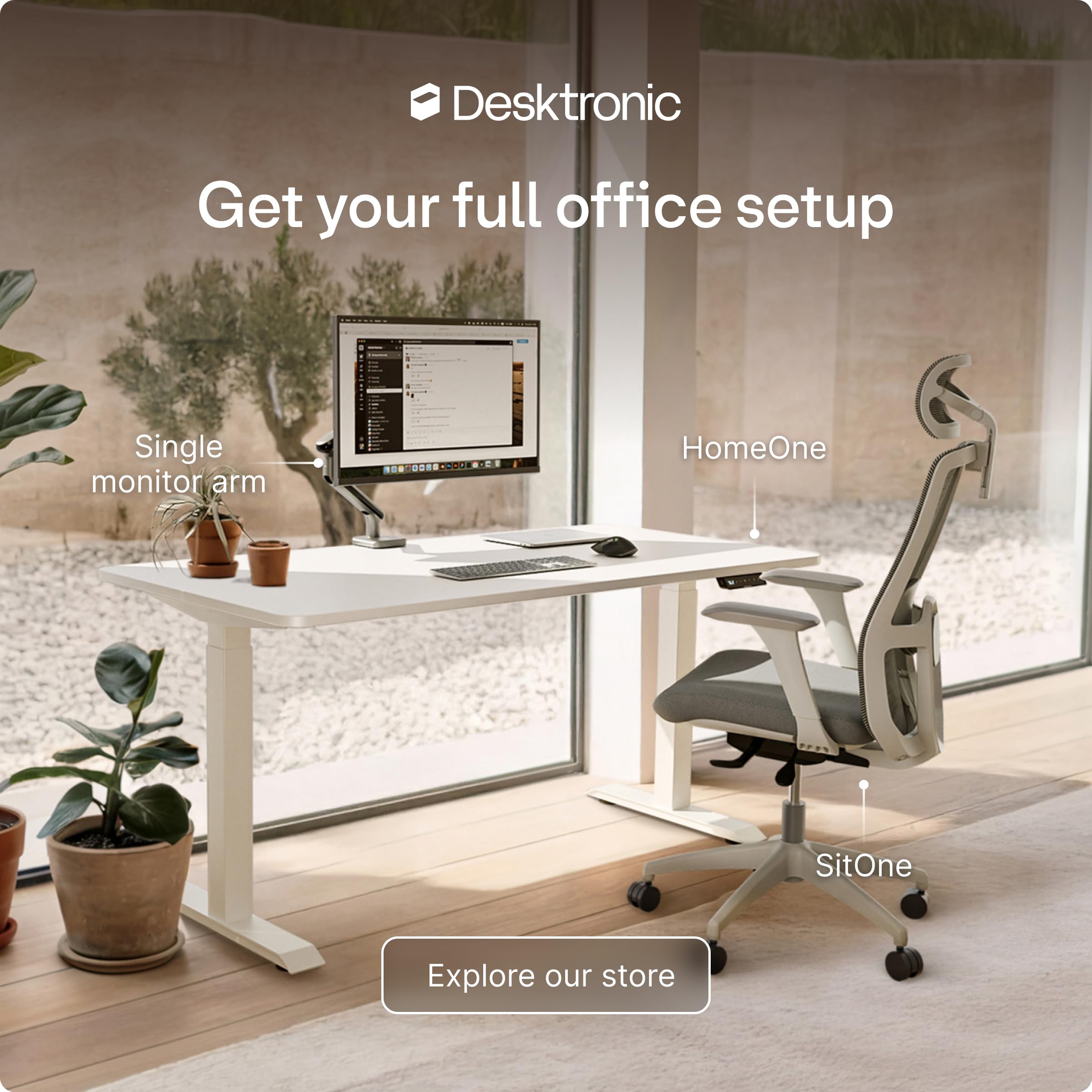 Desktronic HomeOne Standing Desk 48x24 — Ergonomic Sit Stand Home Office Desk, Made in Europe, Electric Dual Motor Height Adjustable, USB & USB-C Charging, Wobble-Free, Touchscreen, 3 Memory Presets