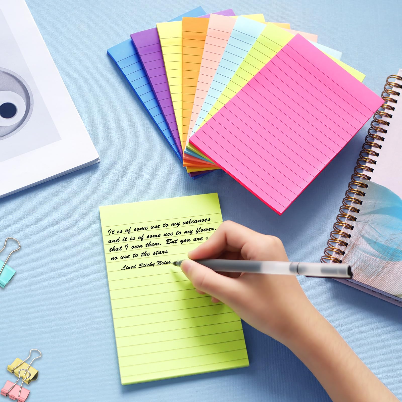 8 Pack Lined Sticky Notes 4X6 in Post, Large Ruled Post Sticky Colorful Super Sticking Power Memo Pads Strong Adhesive,Sticky Notes Lined for Office, Home, School, 40 Sheets/pad