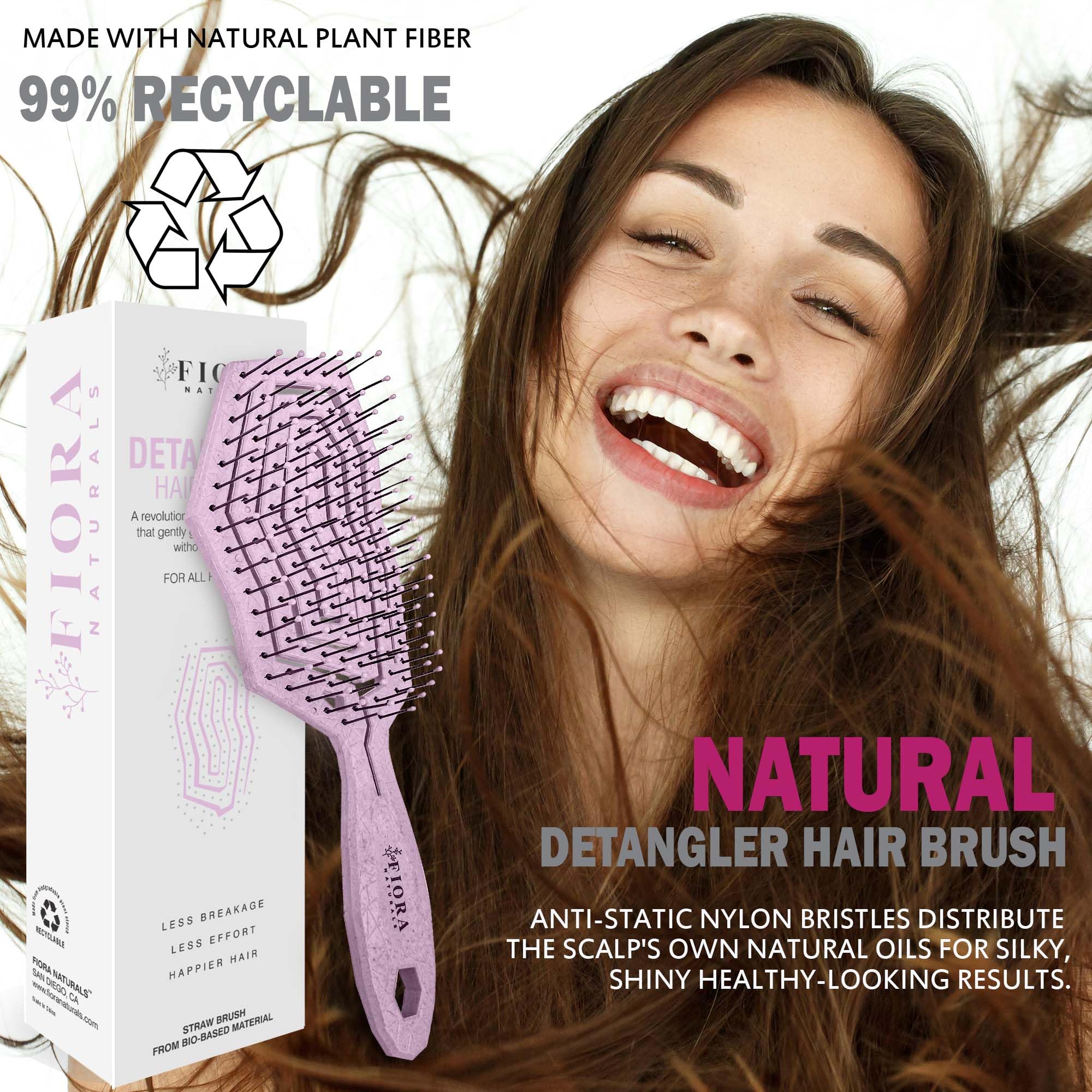 Fiora Naturals Hair Detangling Brush -100% Bio-Friendly Detangler hair brush w/Ultra-soft Bristles- Glide Through Tangles with Ease - For Curly, Stright, Women, Men, Kids, Toddlers, Wet and Dry Hair