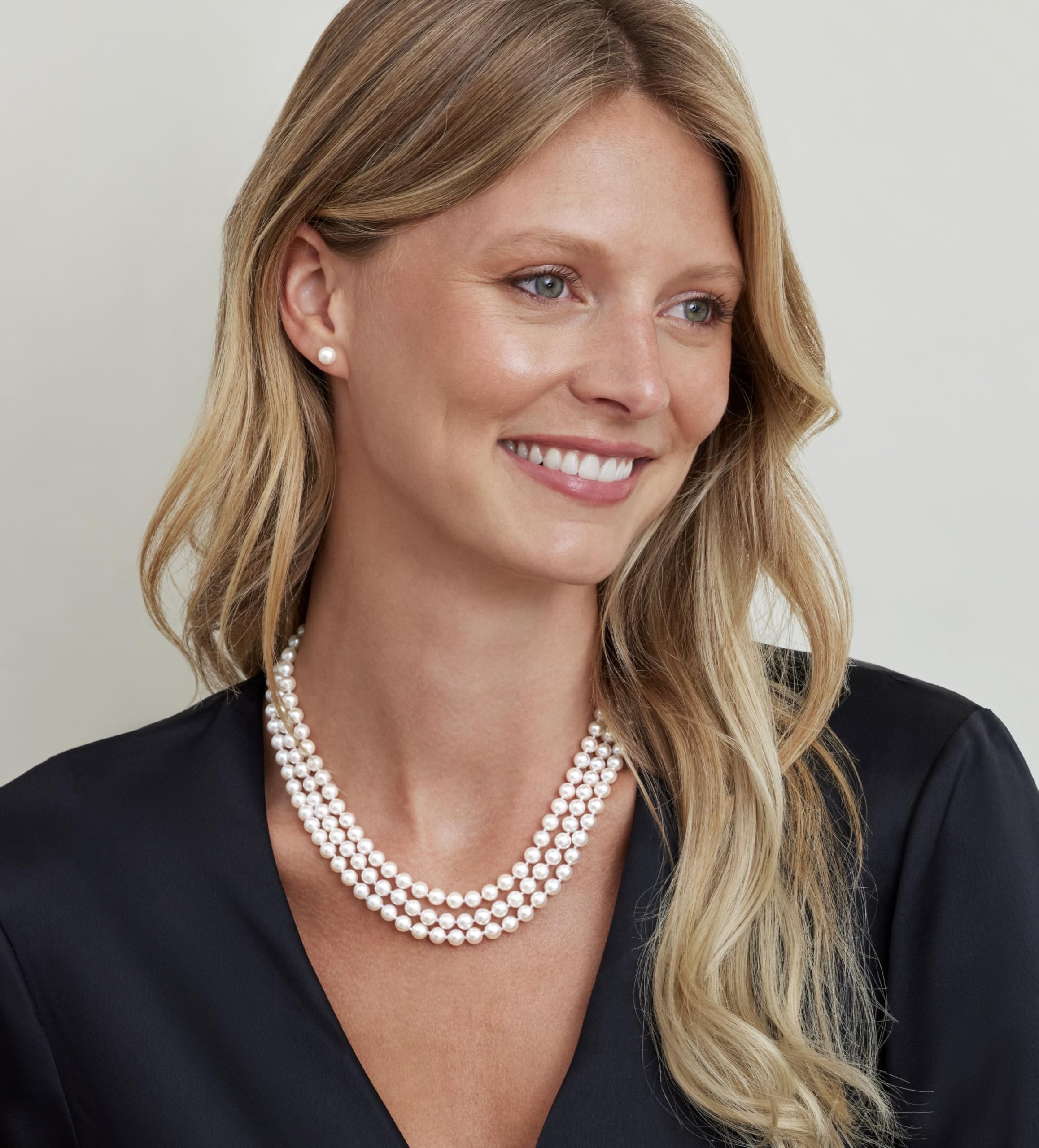 The Pearl Source White Freshwater Triple Strand Pearl Necklace for Women - 6.0-6.5mm 18-19-20" Matinee Length AAAA Quality with Sterling Silver