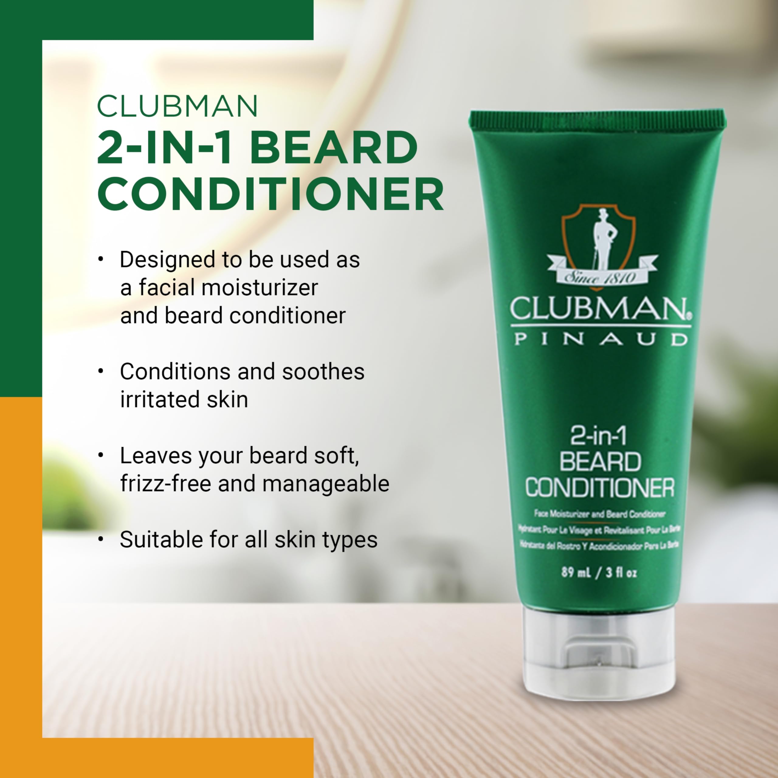 Clubman Pinaud 2-in-1 Beard Conditioner for Men - Beard Softener for Men, Moisturizes Beards & Hydrates Skin, 3 fl oz