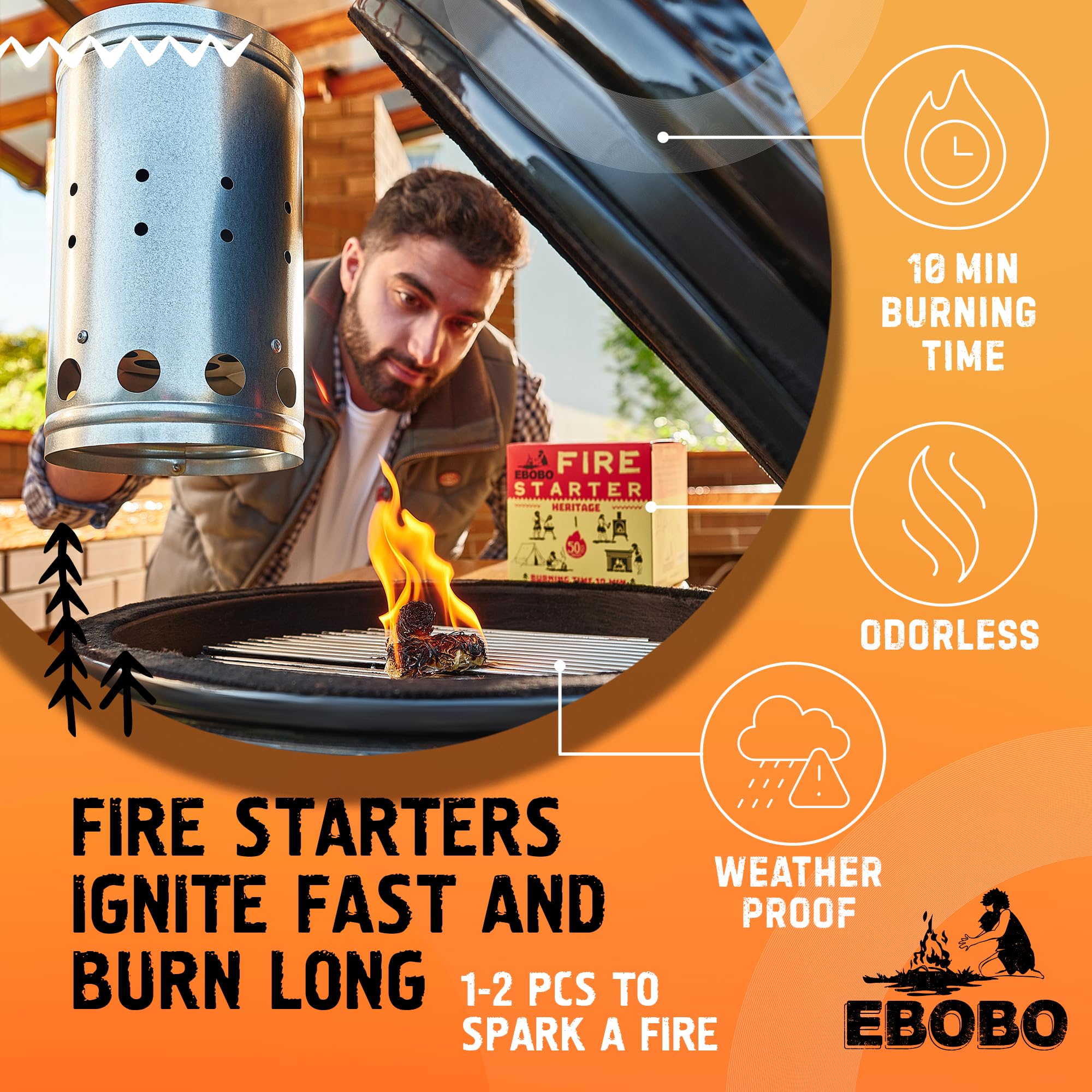 50 pcs Natural Fire Starters for Fireplace, Wood Stove, Charcoal Grill, BBQ, Fire Pit & Smoker ā Wood Wool & Wax Rolls ā Easy to Light, No Prep, No Mess