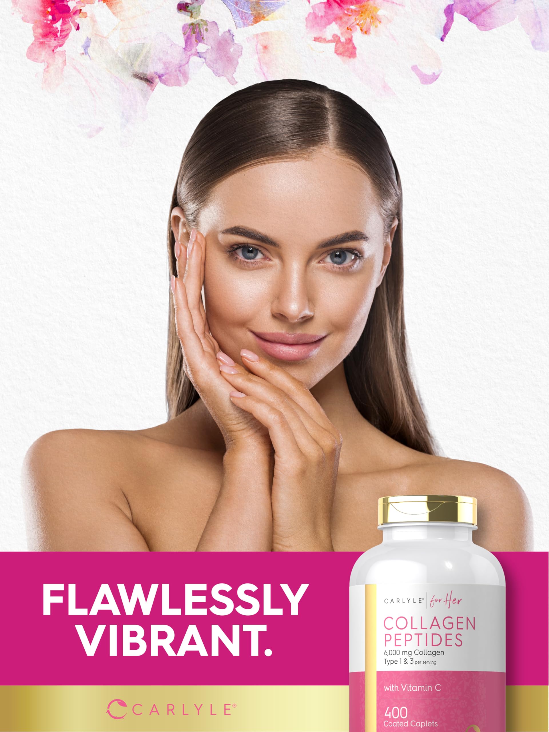 Carlyle Collagen Peptides 6000mg | 400 Caplets | with Vitamin C | Type 1 and 3 | Non-GMO, Gluten Free, Grass Fed Supplement