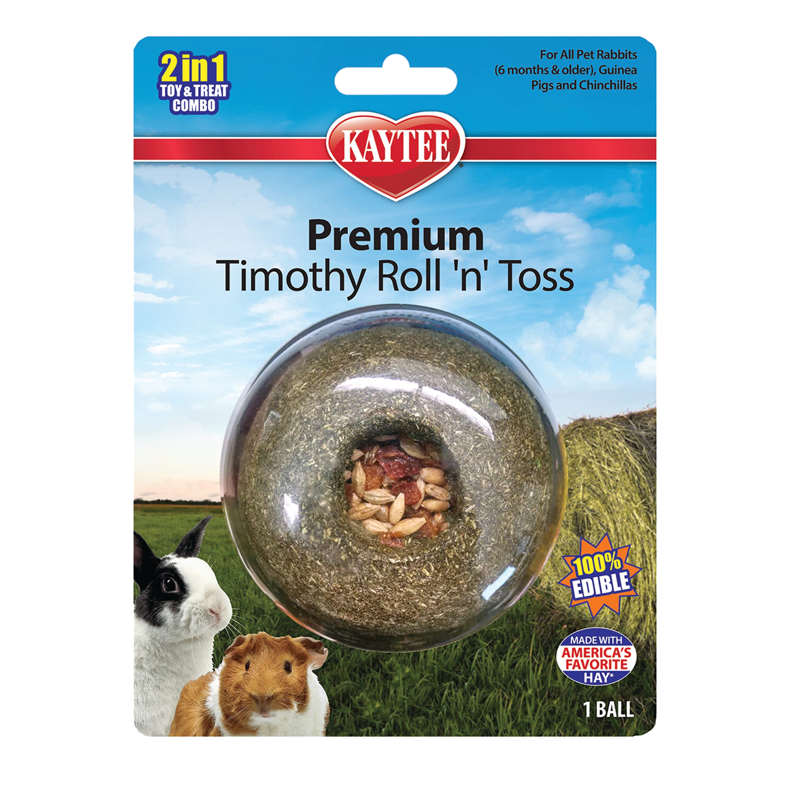 Kaytee Timothy Roll 'n' Toss Toy and Treat for Pet Rabbits, Guinea Pigs, and Chinchillas