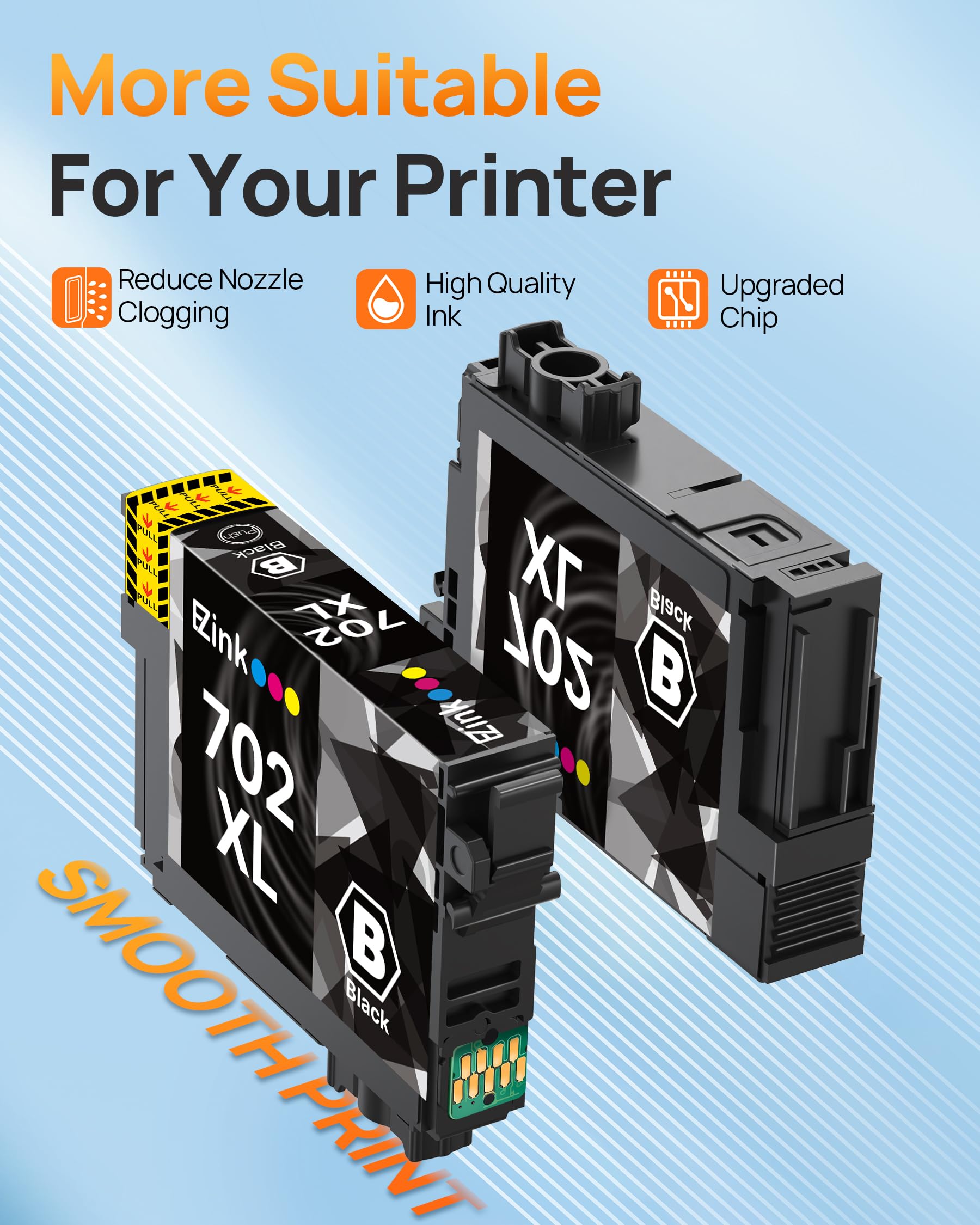 E-Z Ink Remanufactured Ink Cartridge Replacement for Epson 702XL Black Ink Cartridge T702XL 702 T702 Ink to use with Workforce Pro WF-3720 WF-3730 WF-3733 Printer (2 Pack, Black)