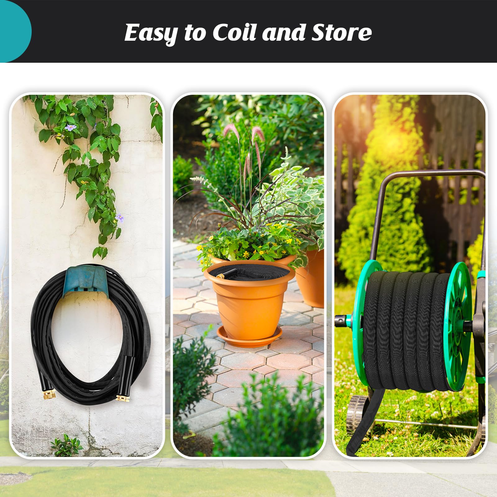 CXEZSIK Non-Expandable Garden Hose 50FT, Flexible and Tough, Lightweight and Sturdy, Abrasion Resistant and Kink-Free Water Hose for Outdoor, Yard, Lawn, Car Wash, Marine, and Camper Use