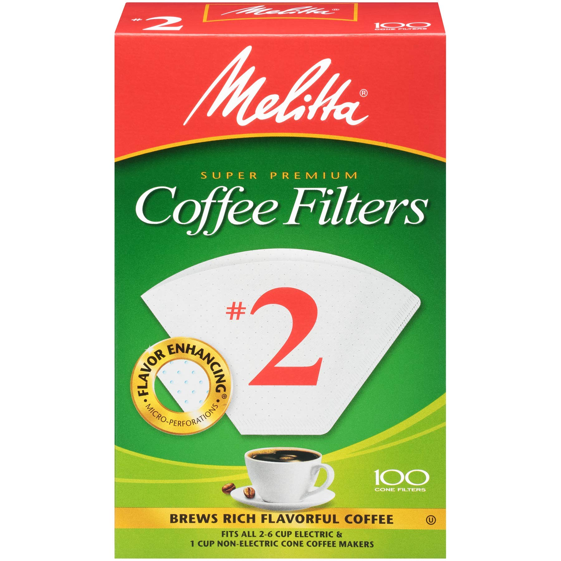 Melitta #2 Cone Coffee Filters, White, 100 Count
