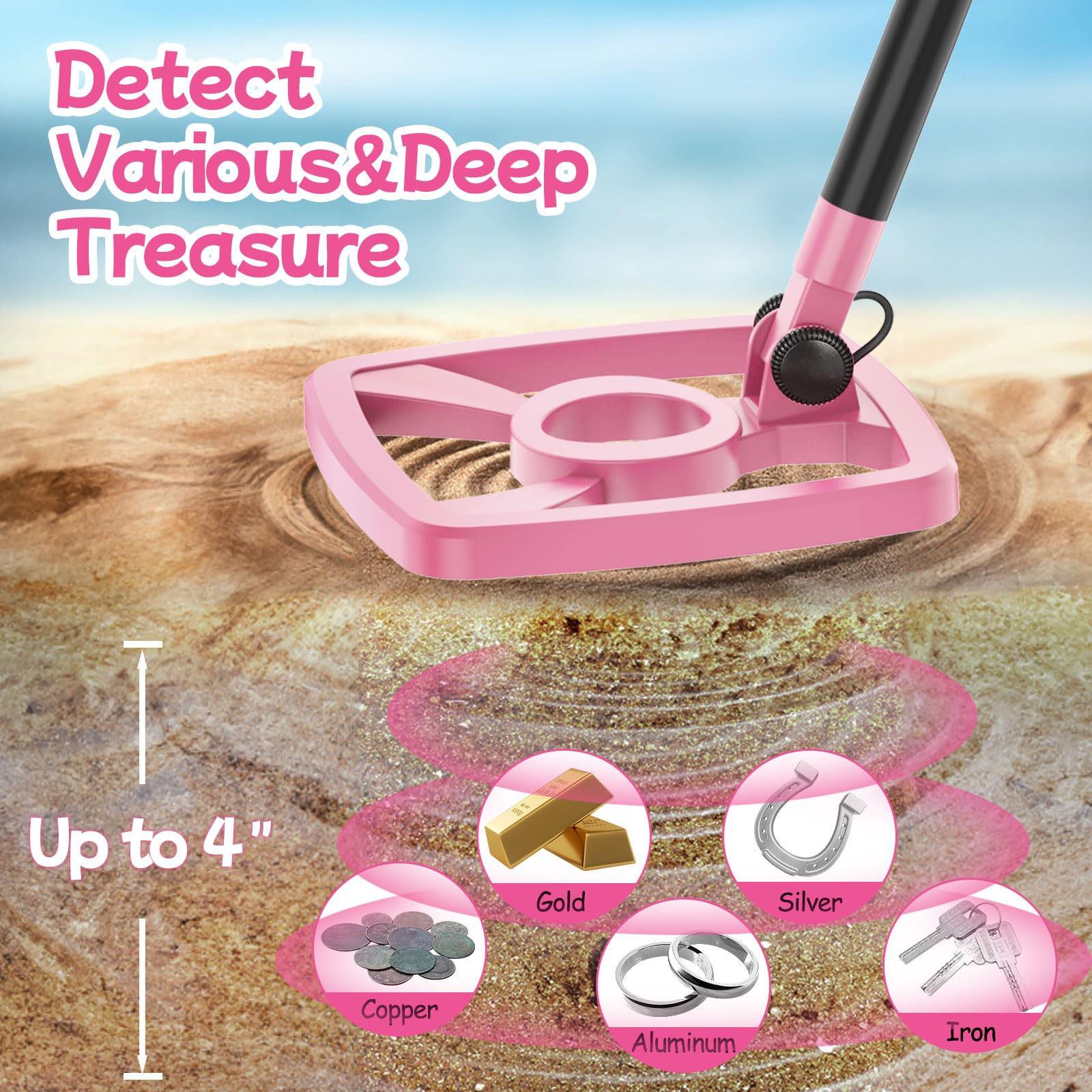 OMMO Metal Detector, Rechargeable Built-in Battery Kids Metal Detector with Funny LCD Display, Adjustable Metal Detectors for Kids with IP67 Waterproof 6.5” Search Coil for Exploring Outdoor