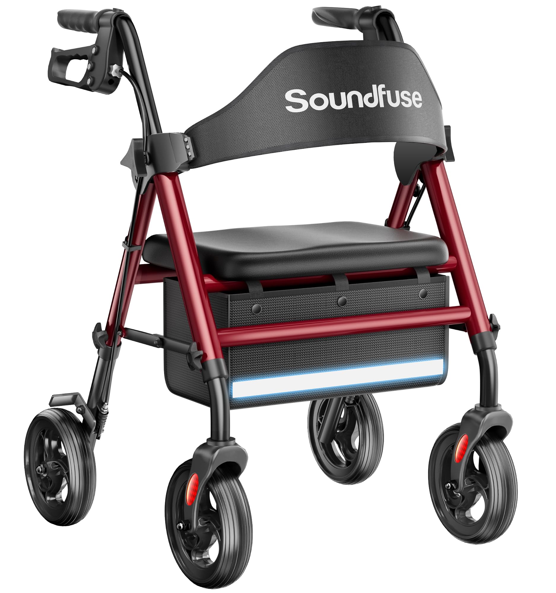 SOUNDFUSE Walkers for Seniors, Rollator Walker with Seat, 8" All Terrain Wheels, Double Support Bar, 350lb, 16" Ergonomic Arc Seat and Comfortable Backrest, Dual Height Adjustable and Foldable Design