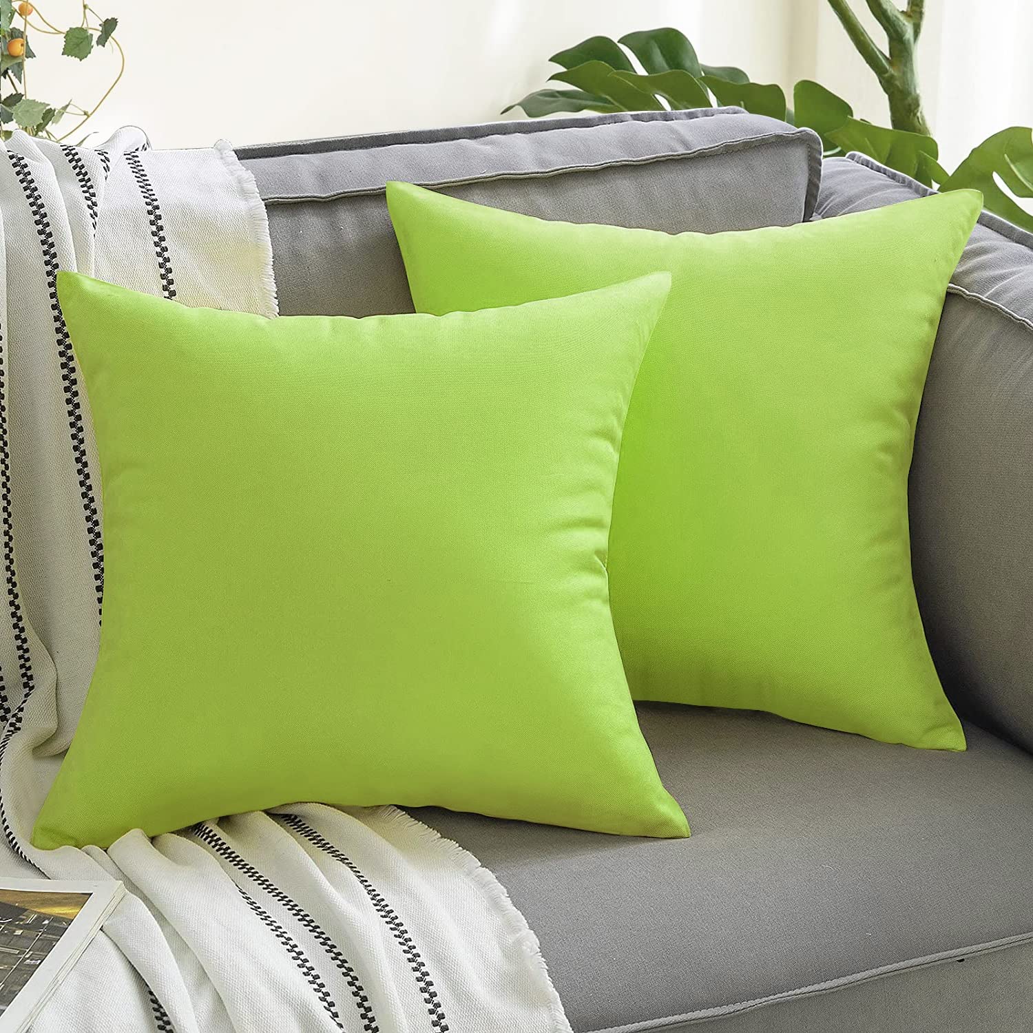 VAKADO Outdoor Waterproof Throw Pillow Covers 18x18 Set of 2 Decorative Green Patio Furniture Sunbrella Cushion Cases Outside Decor for Couch Garden Bench Porch