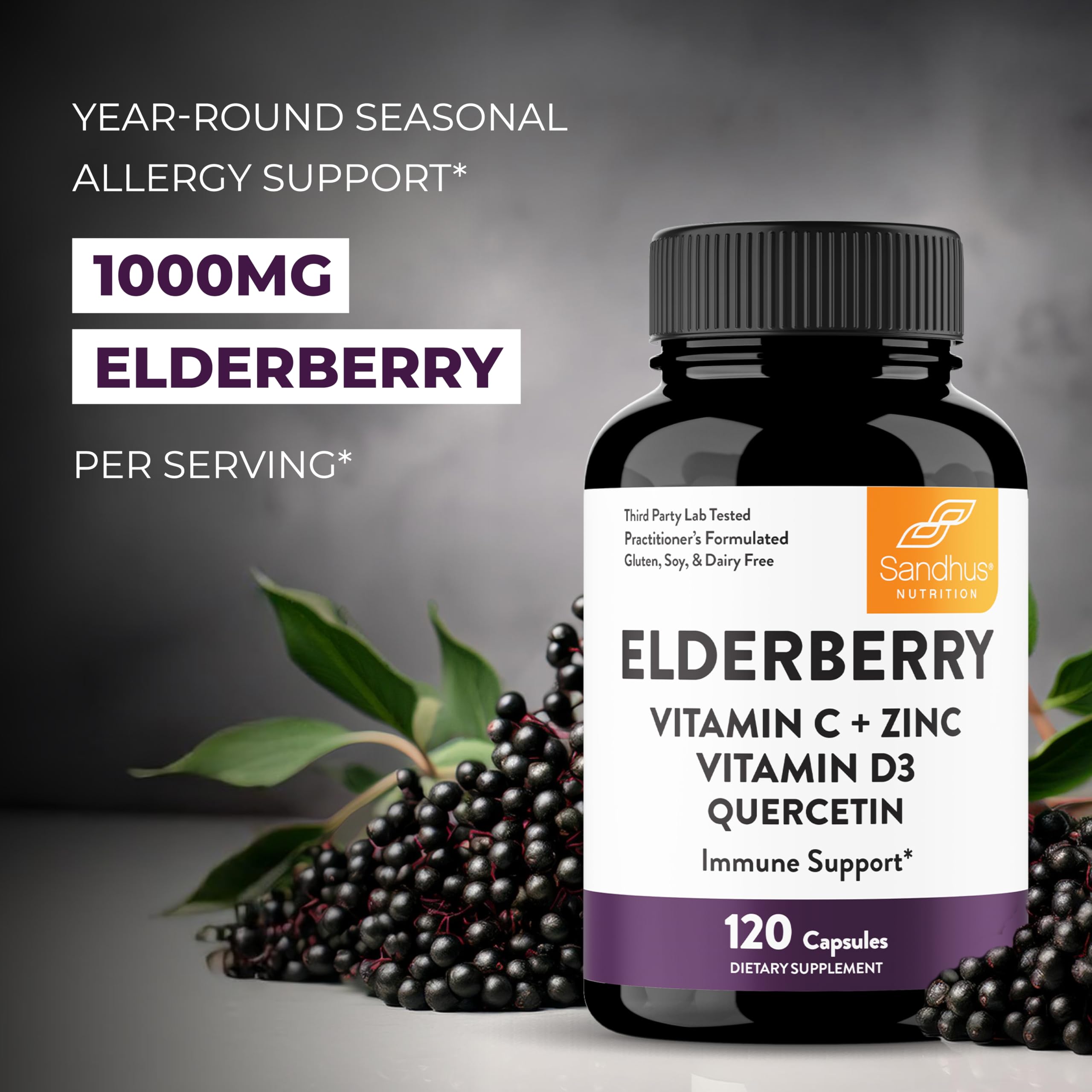 Elderberry Vitamin C and Zinc with Quercetin & Vitamin D3 | 6-in-1 Immunity Supplement | Sambucus Elder Berry Antioxidants Capsules for Adults | Supports Immune Health | 120 Count (Pack of 1)