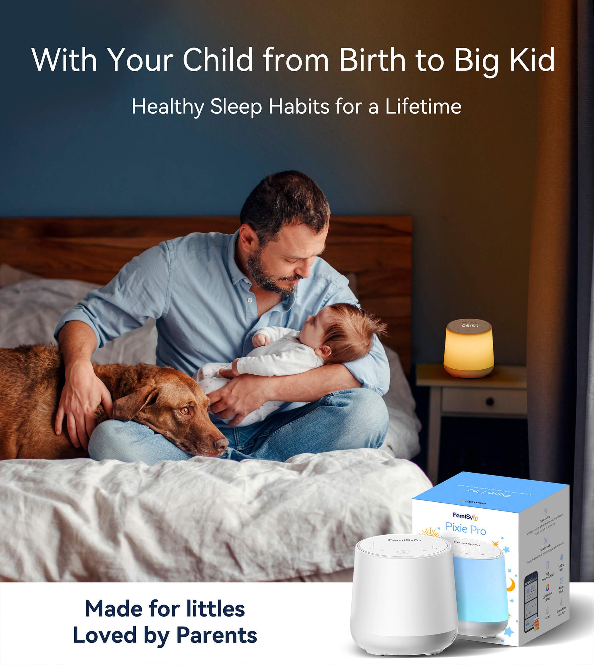FamiSym White Noise Sound Machine for Baby Kids, Nursery Night Light, Alarm Clock, Dimmable Clock & Temperature Display, 34 Soothing Sounds, Toddler Sleep Trainer, Baby Sound Machine for Sleeping