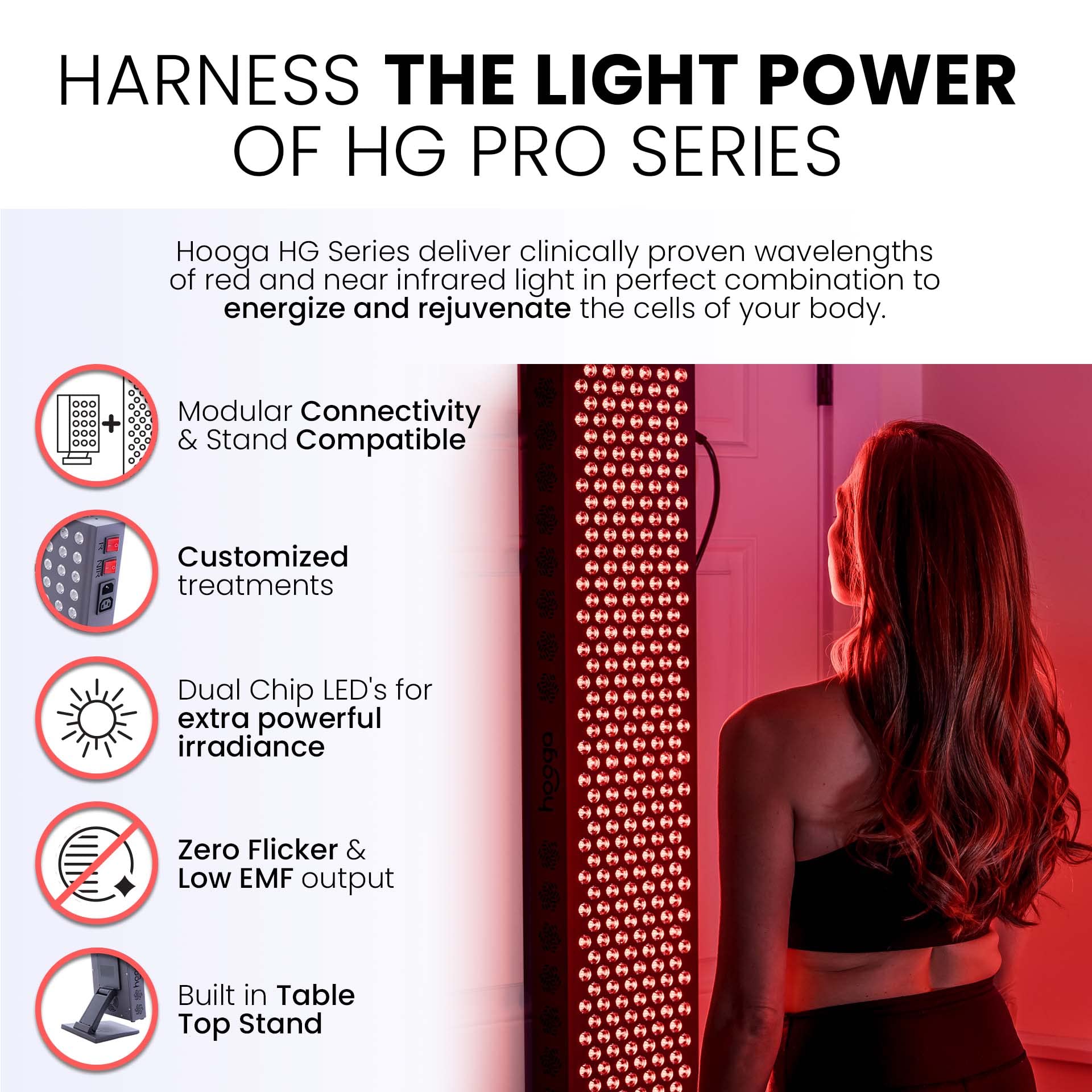 Hooga Red Light Therapy for Face and Body, Red Near Infrared Light with Timer and Stand. 60 Dual Chip LEDs. Flicker Free Clinical Grade Panel for Energy, Pain, Skin, Recovery, Performance. PRO300