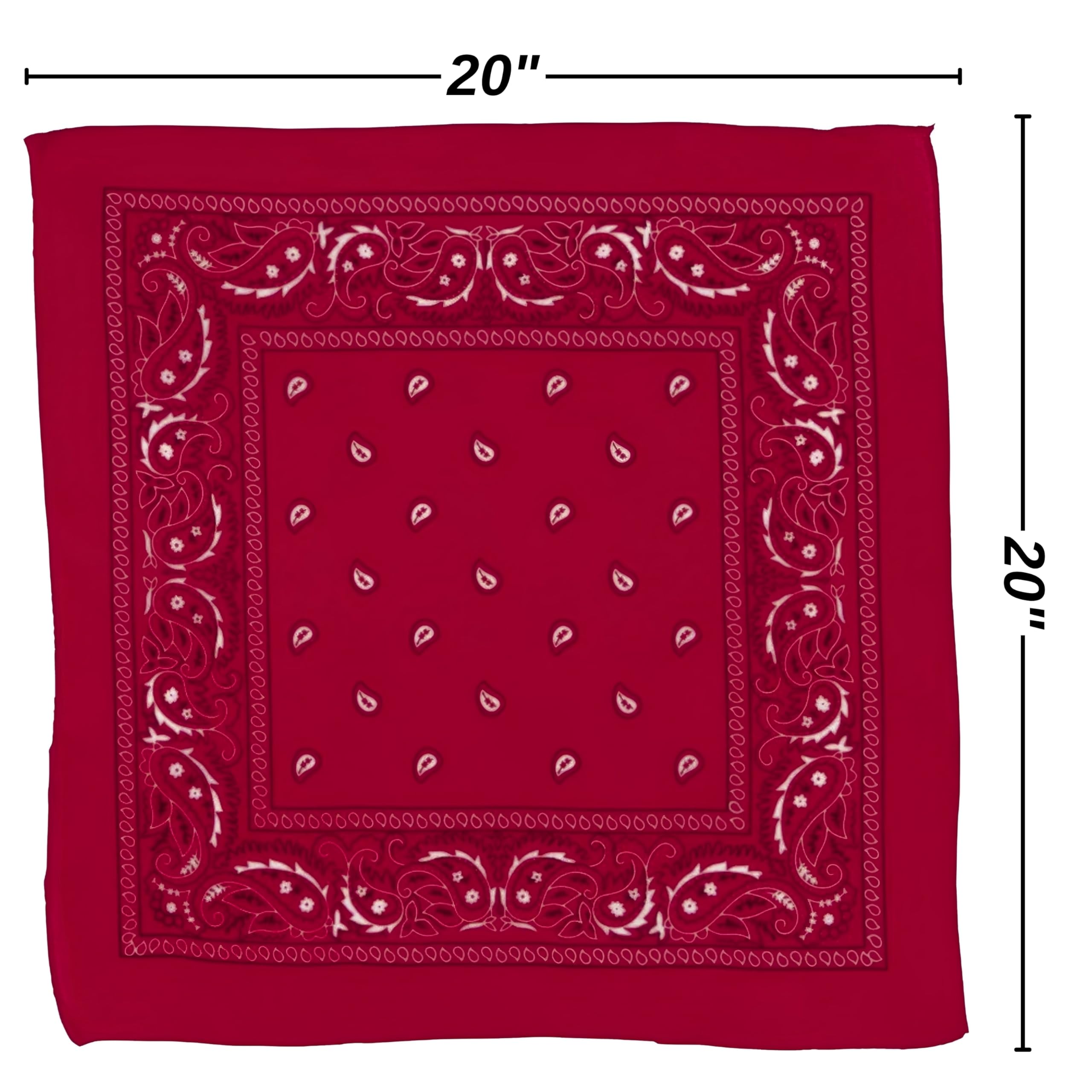 Classic Red Paisley Bandana - 20" x 20" (1 Count) - Perfect for Outdoor Activities, Fashion Accessory, and DIY Projects