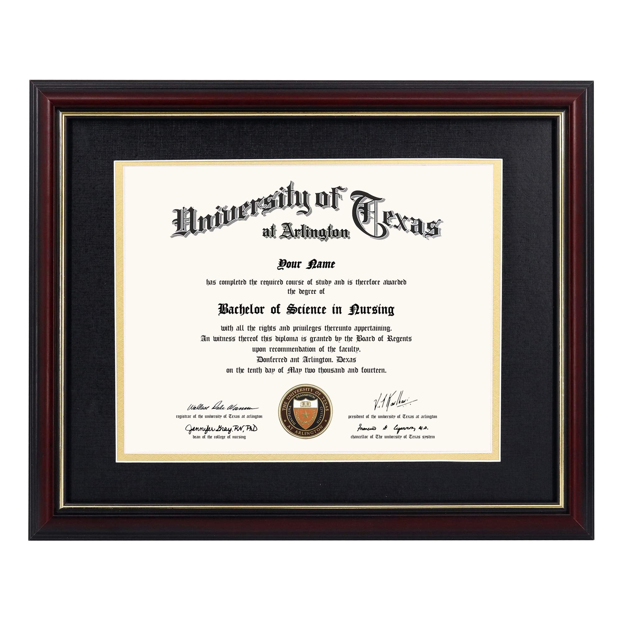 GraduationMall 8.5x11 Diploma Frame with Black over Gold Mat or Display 11x14 Certificate without Mat,Solid Wood & UV Protection Acrylic,Cherry Finish with Gold Trim