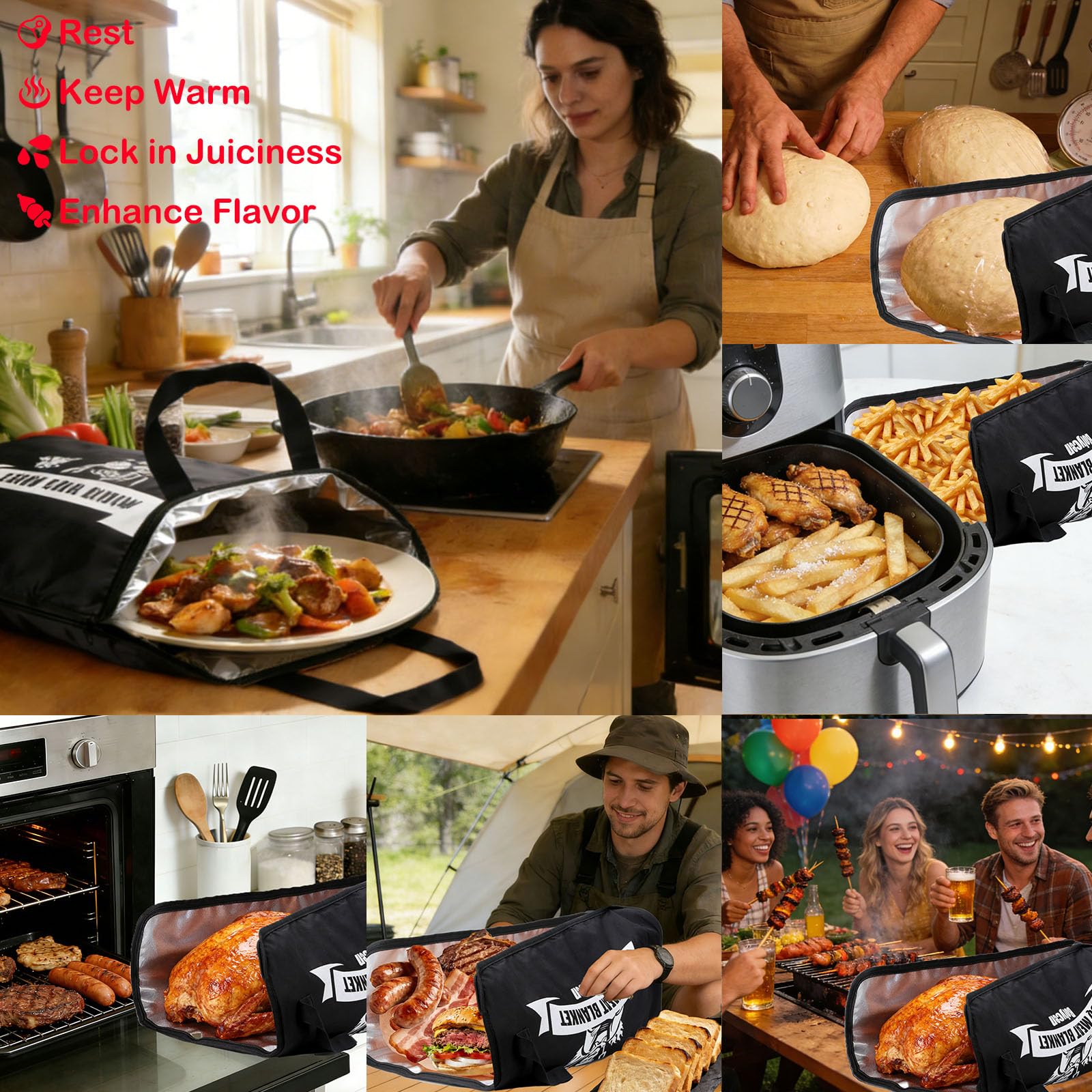 Upgraded BBQ Blanket for Resting Meat - Air Fryer Kitchen Camping Baking Party Essential -Smoker Accessories Brisket Blanket - Insulated Meat Resting Bag with Wide Mouth for Steak/ Pork Shoulder/ Turkey - Birthday Anniversary BBQ Accessories Grilling Gift