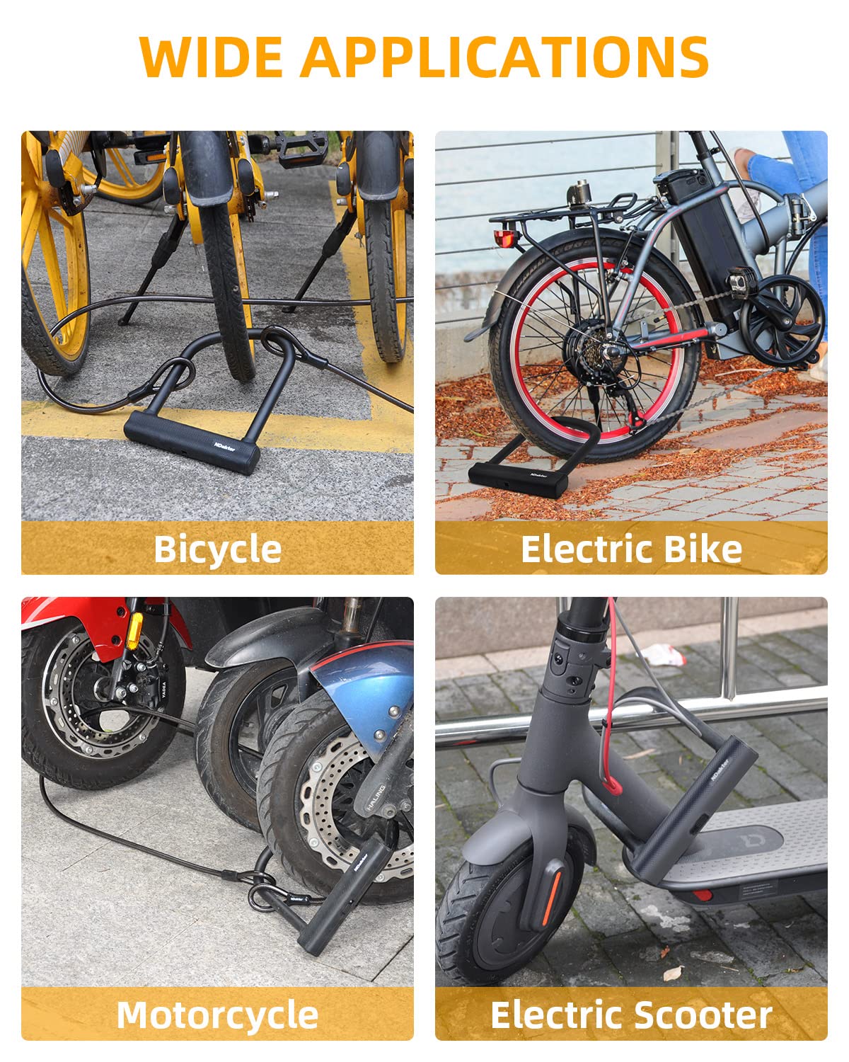 NDakter Bike Locks Heavy Duty Anti Theft, Bicycle U Lock for Ebike, 18mm Shackle, 6FT Steel Security Cable with 3 Keys for Electric Scooter, Motorcycle, Moped, Dirt-Bike, Tri-Bike Wheel Lock Sturdy