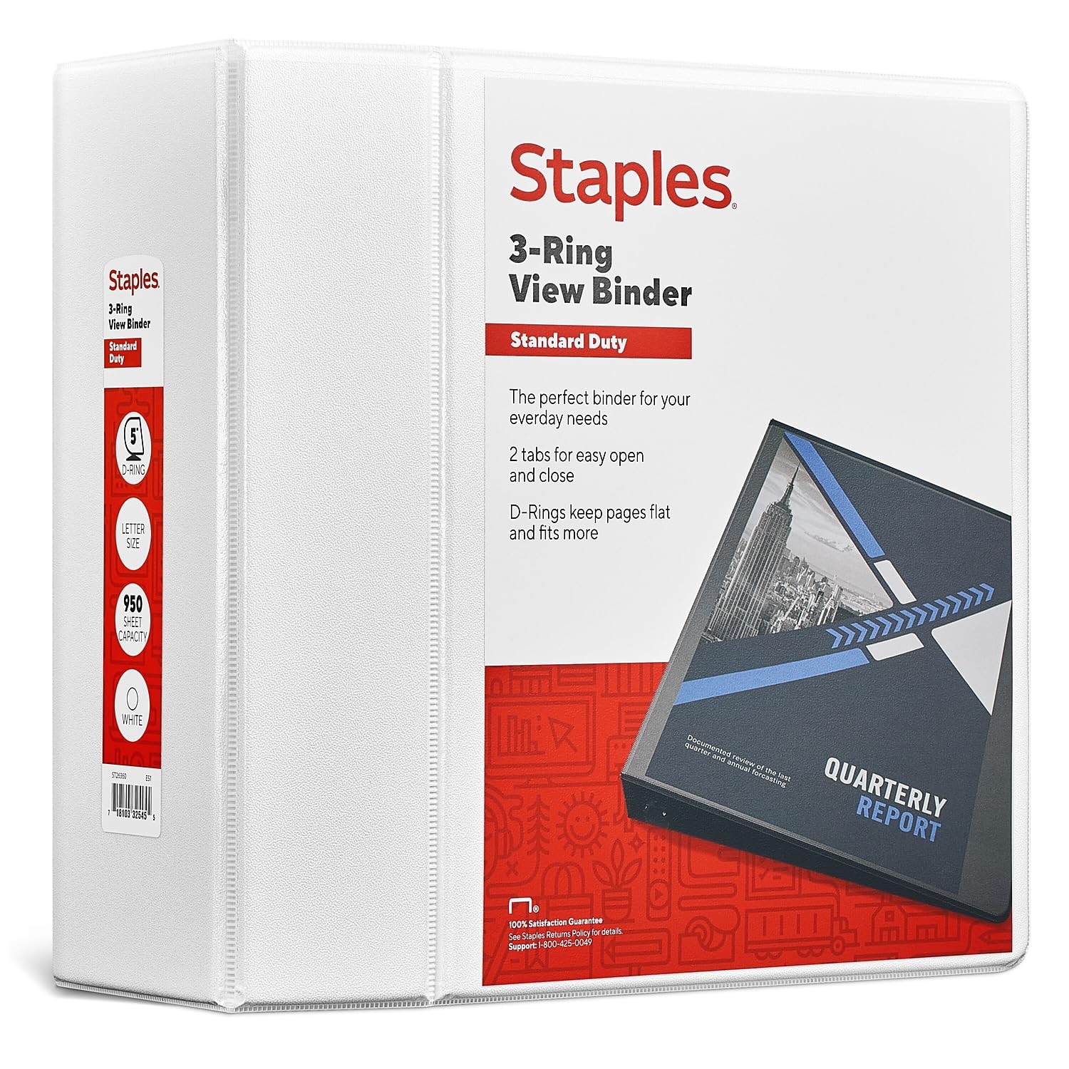 Staples 976179 Standard 5-Inch D 3-Ring View Binder White (26360-Cc)