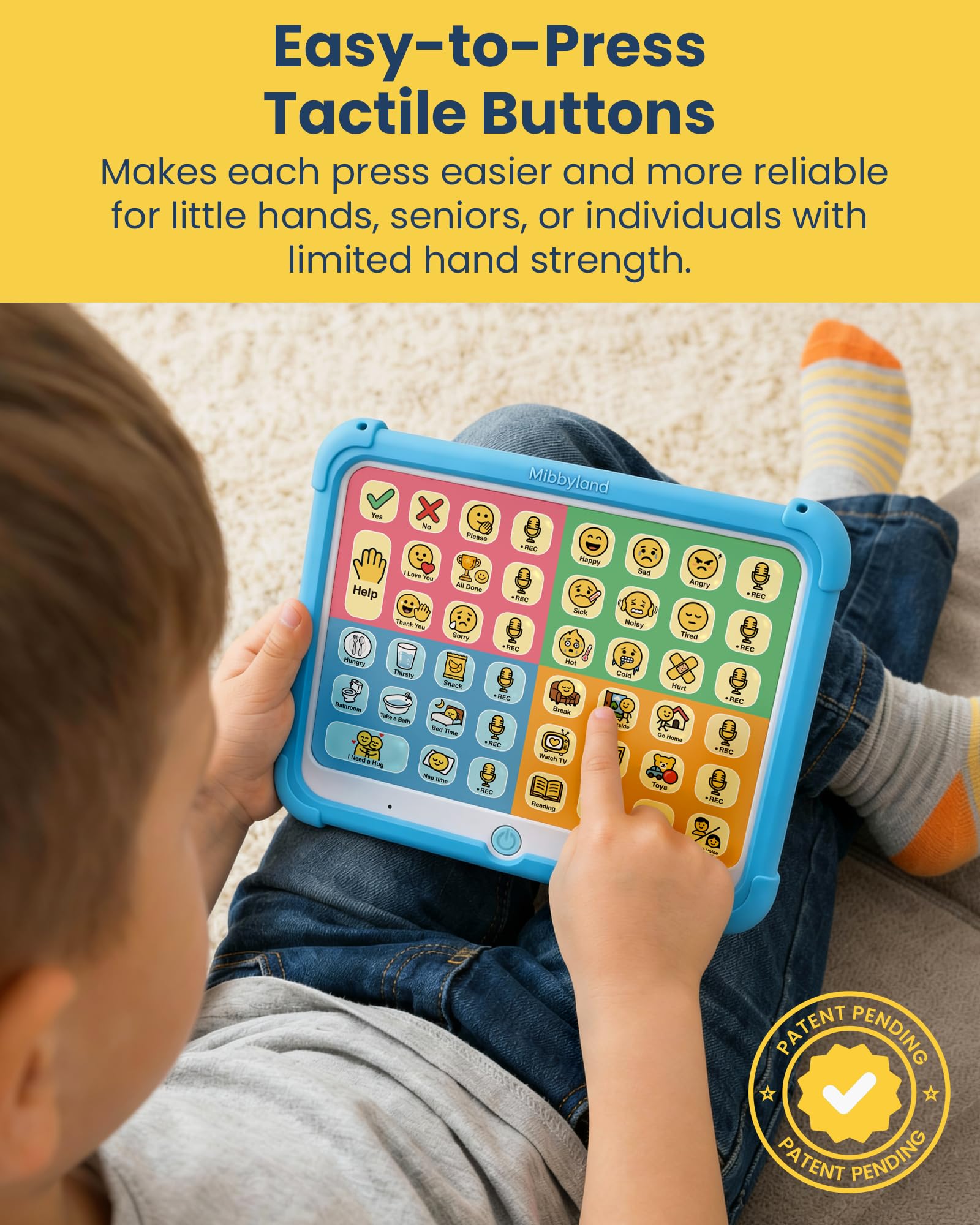 MibbyTalk AAC Device for Autism & Nonverbal Kids and Adults, Communication Tool for Home & School – 32 Preset Buttons, 11 Recording Buttons with Stickers, Silicone Case, Blue, Easter Basket Stuffers