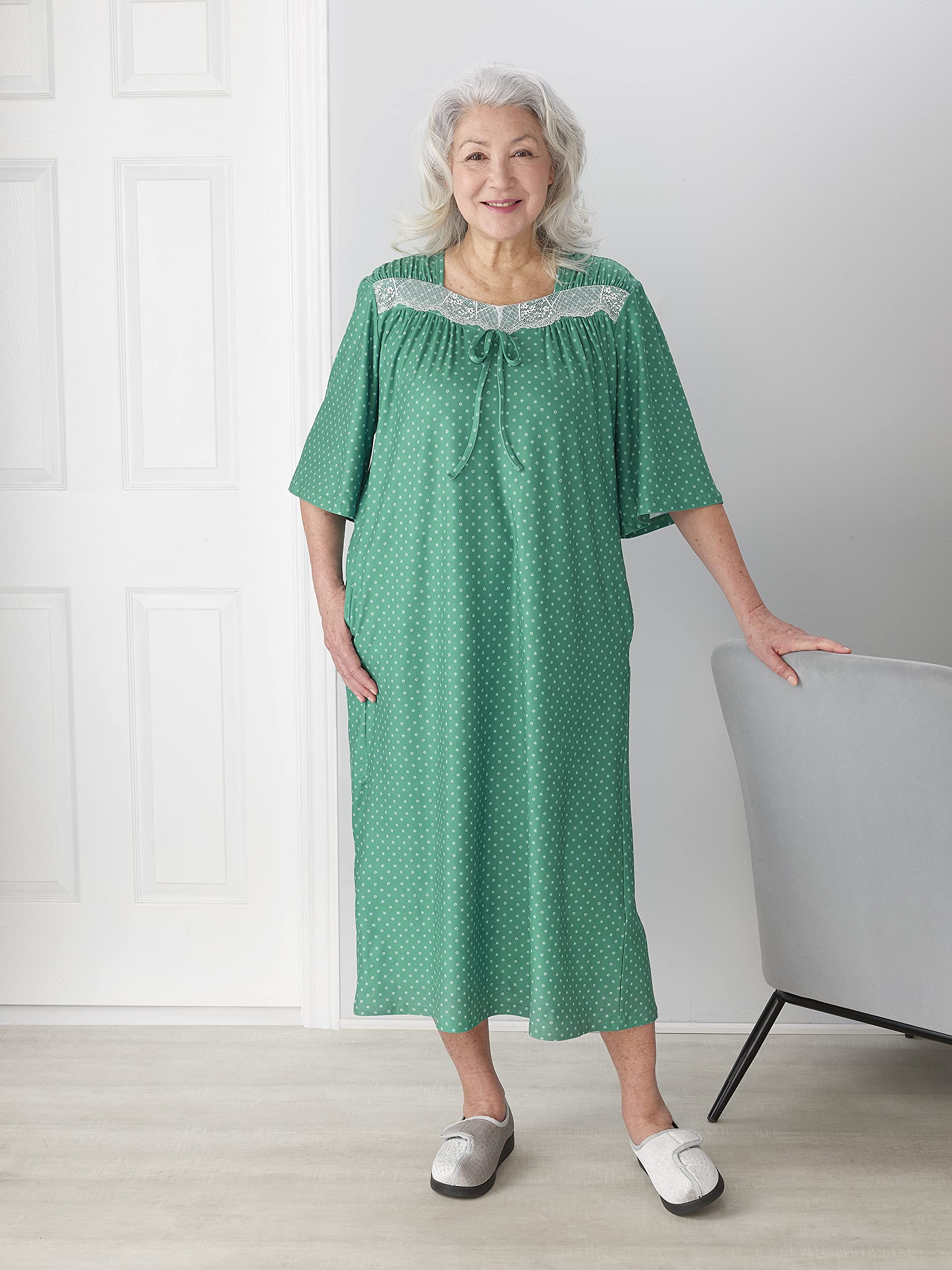 Silverts Hospital Gowns for Women Open Back, Night Gowns for Elderly Women, Adaptive Clothing for Seniors, Hospice Care Supplies, Hospital Robe, Old Lady Dress - Bloom SMA