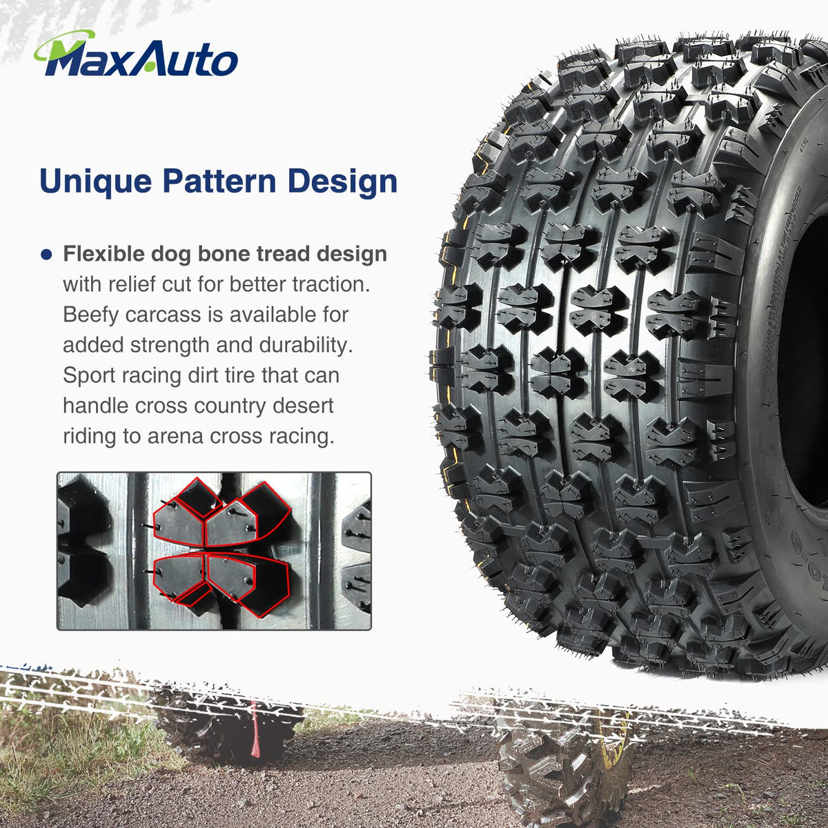 MaxAuto Set of 4 Sport ATV Tires 22x7-10 Front & 20x10-9 Rear UTV Tires 4PR 22x7x10 ATV Quad Tires - 10077/10081